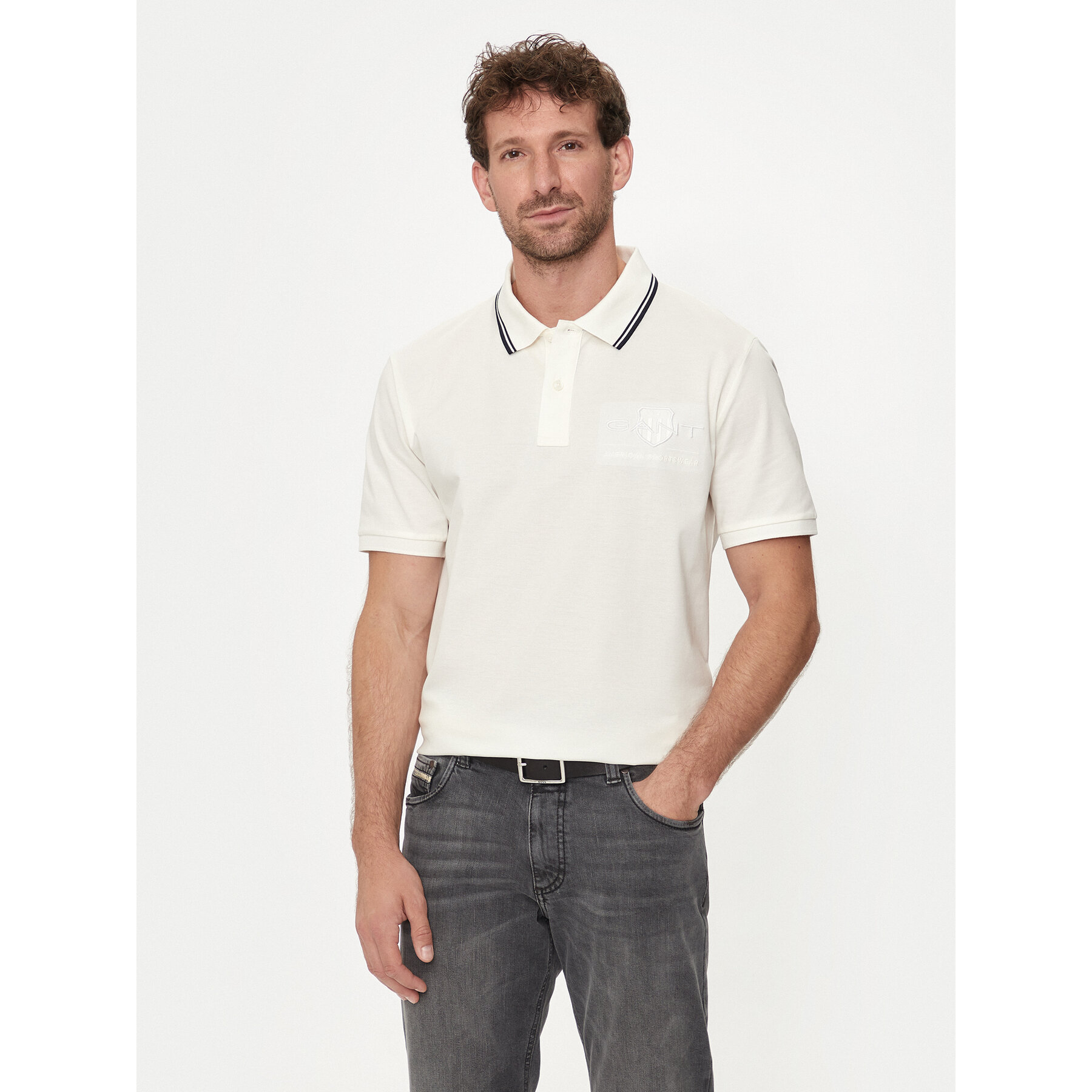 Gant Polo Contrast 2013039 Εκρού Regular Fit