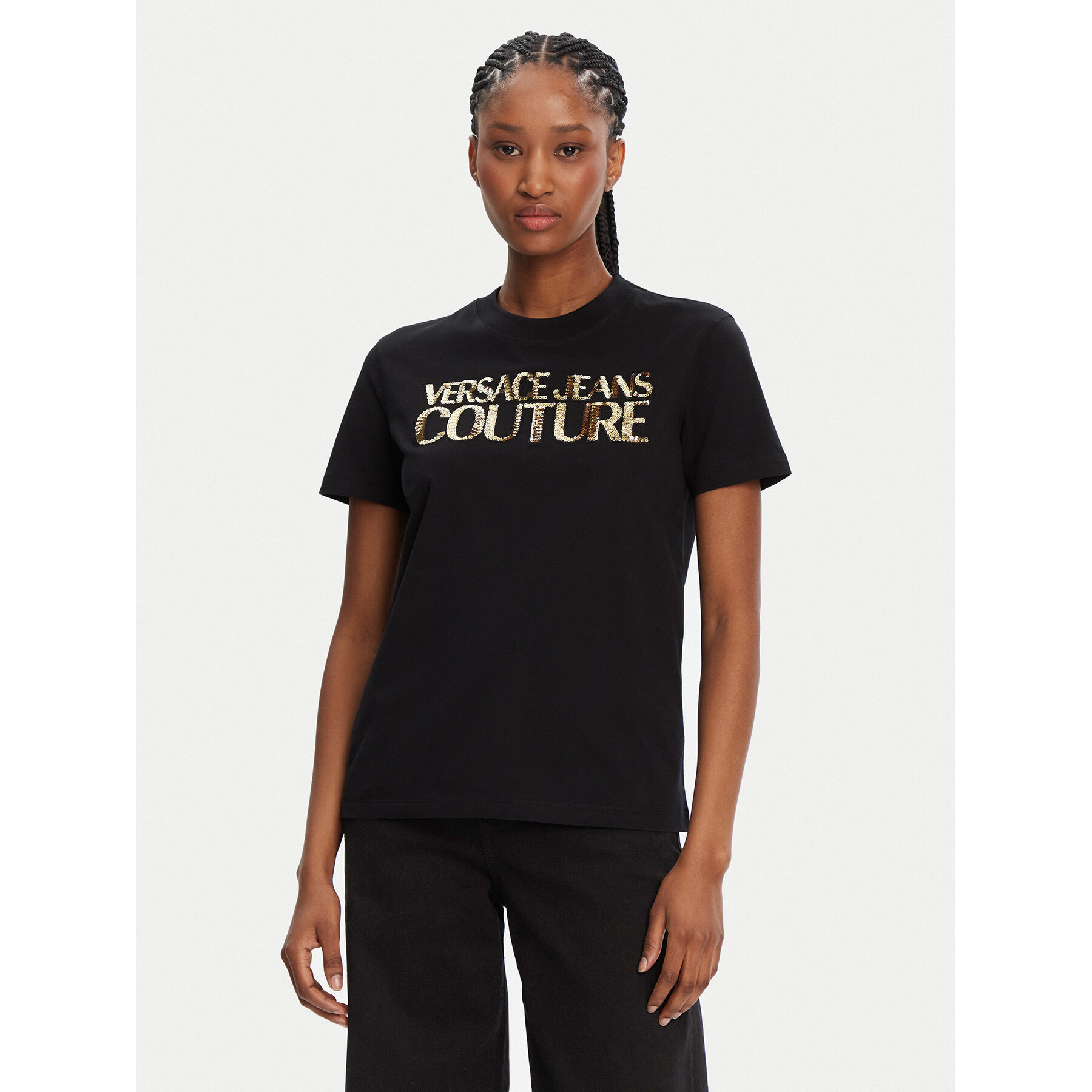 Versace Jeans Couture Póló 78HAHE02 Fekete Regular Fit