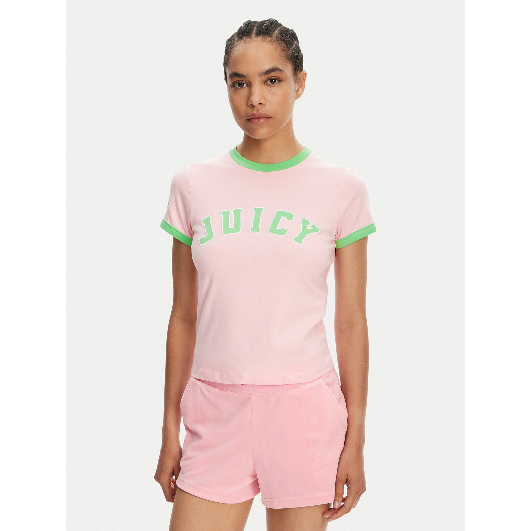 Juicy Couture T-shirt Collegiate Ringer JCWCT125320 Rosa Slim Fit