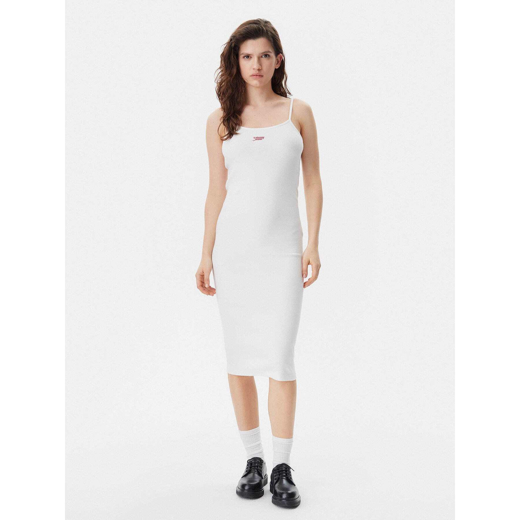 Tommy Jeans Sommerkleid Script DW0DW20330 Beige Slim Fit