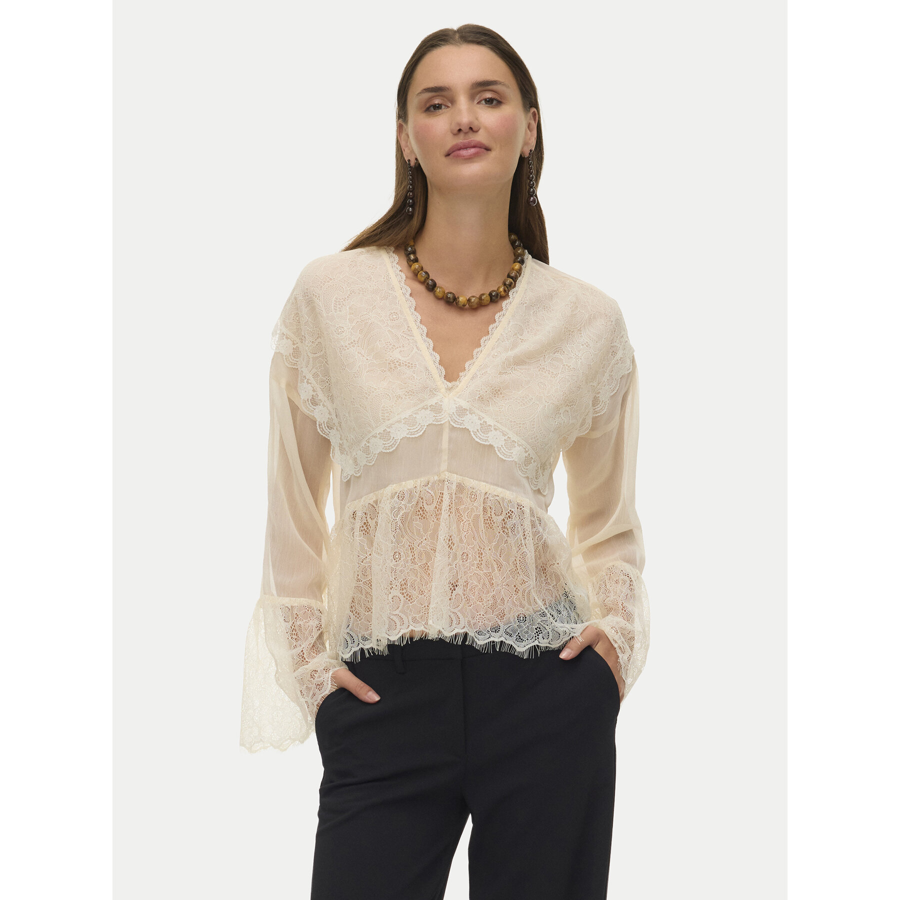 Vero Moda Bluse Emilie 10347592 Écru Regular Fit