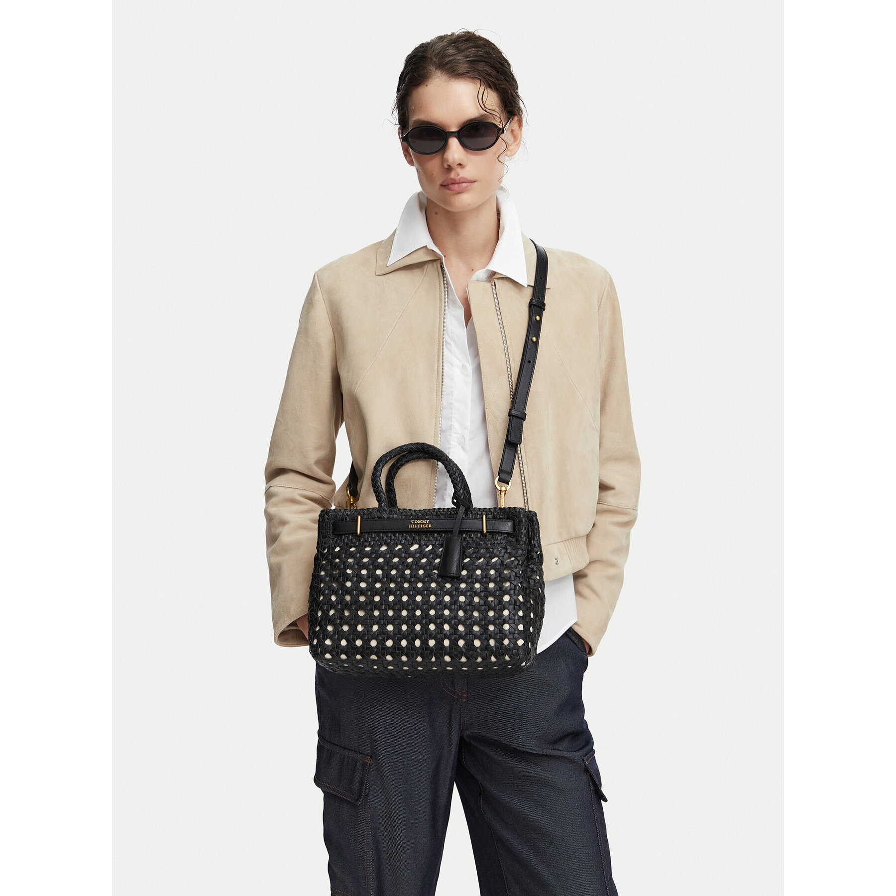 Geantă Tommy Hilfiger American Icon Mini Tote Braided AW0AW18734 Negru