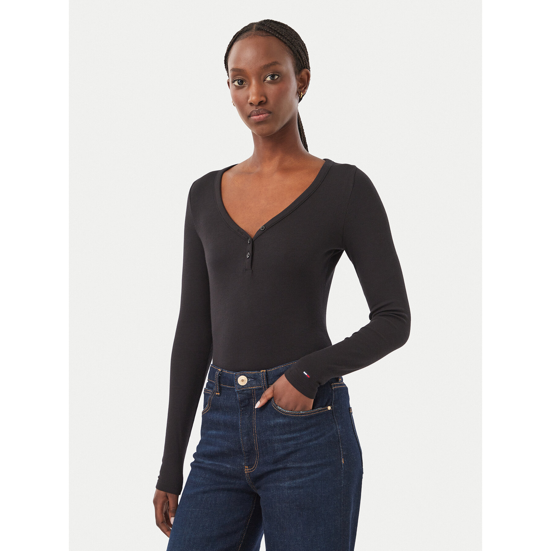 Tommy Jeans Bluse DW0DW23259 Schwarz Slim Fit