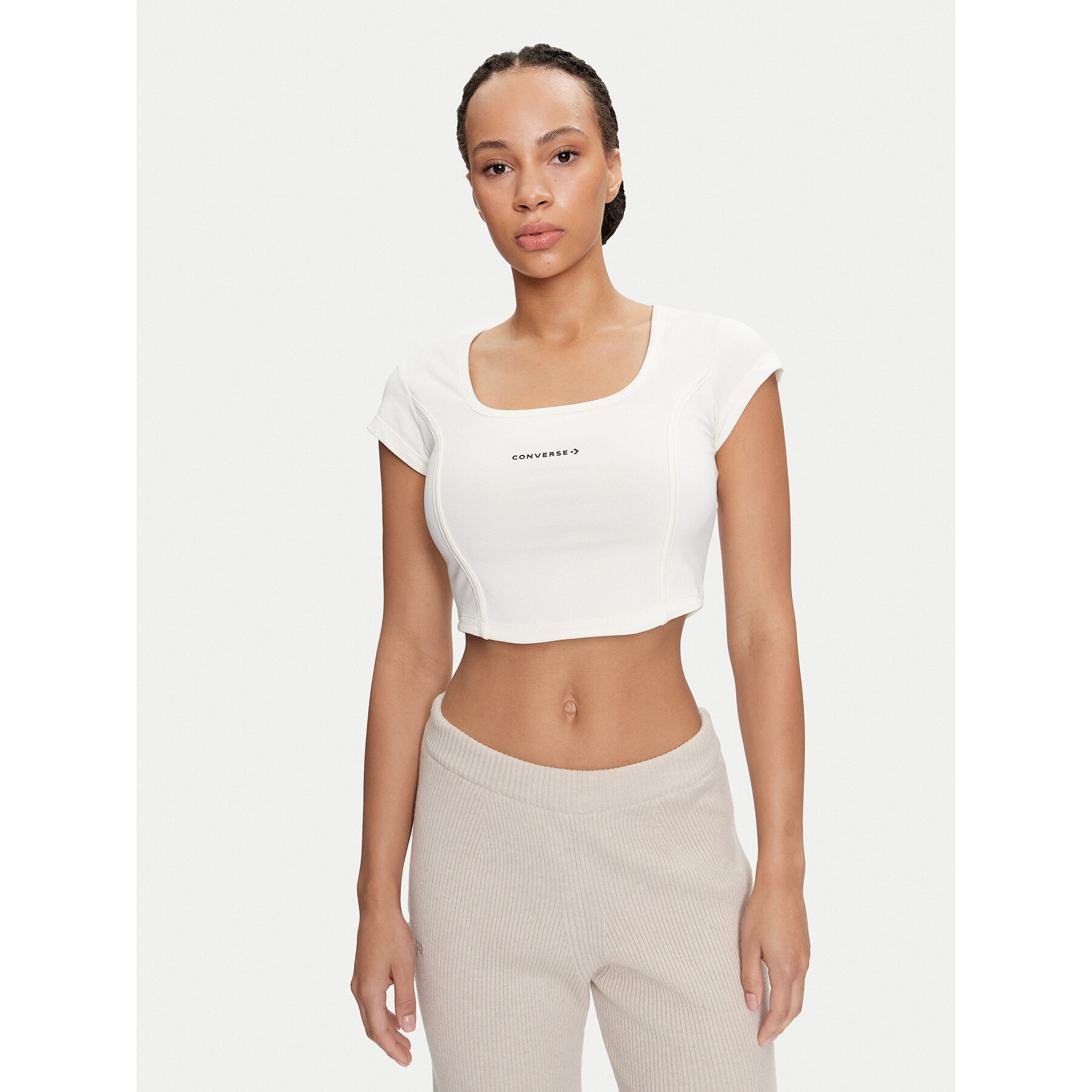 Converse Τοπ W Wordmark Corset Top 10026506-A02 Εκρού Slim Fit