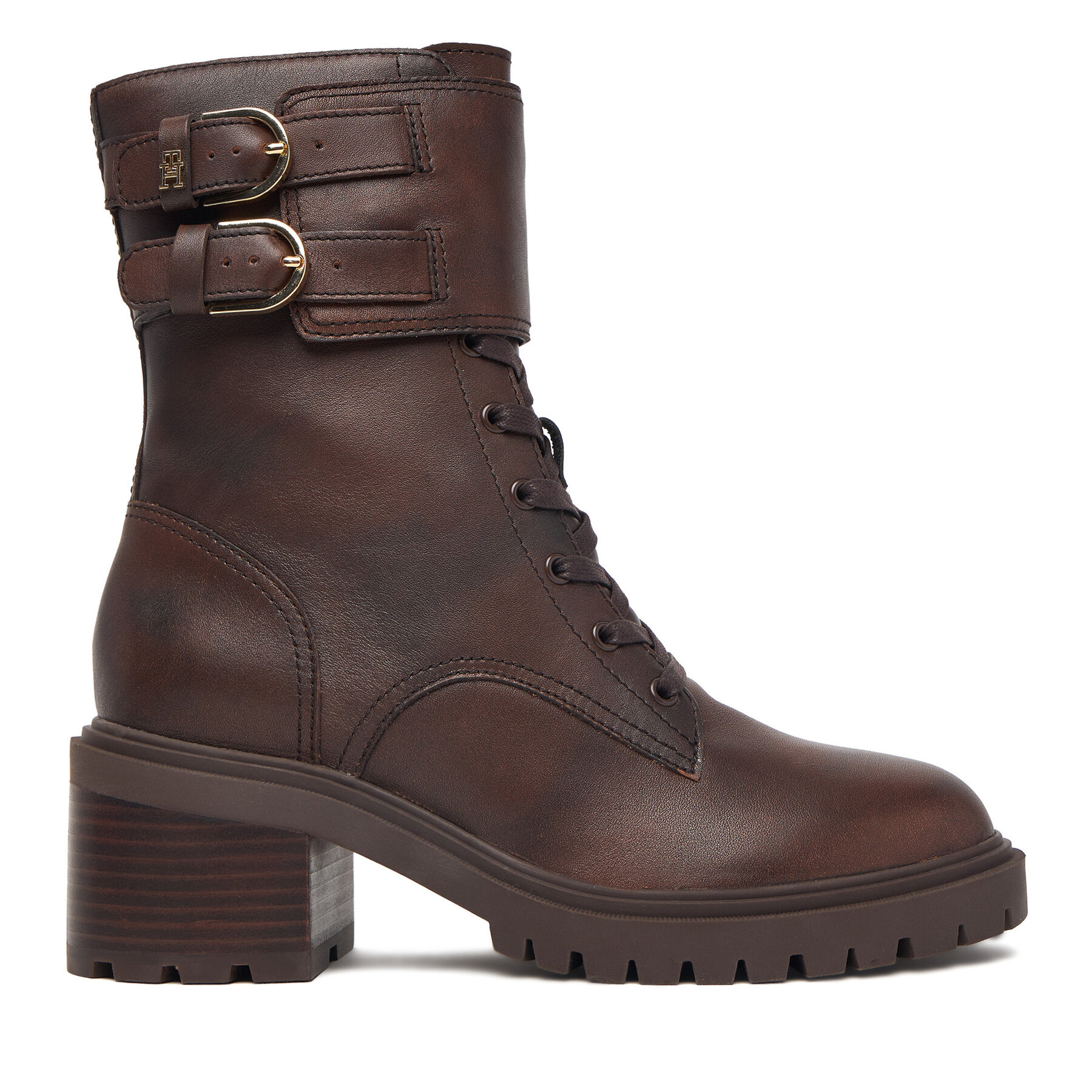 Tommy Hilfiger Μποτίνια Tommy Hilfiger Block Heel Buckled Lace-Up Boot FW0FW09578 Καφέ