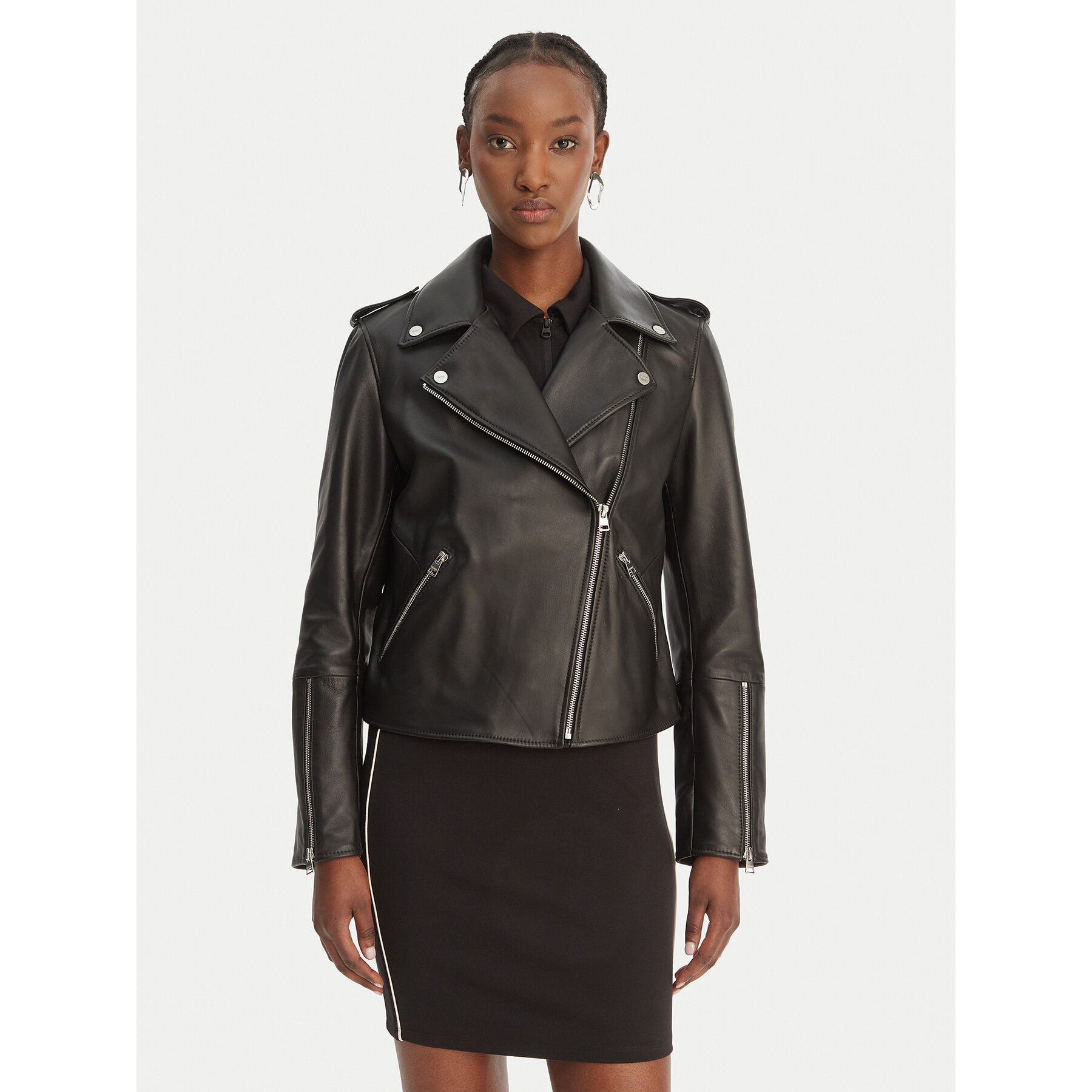 HUGO Lederjacke Lujana 50551255 Schwarz Regular Fit