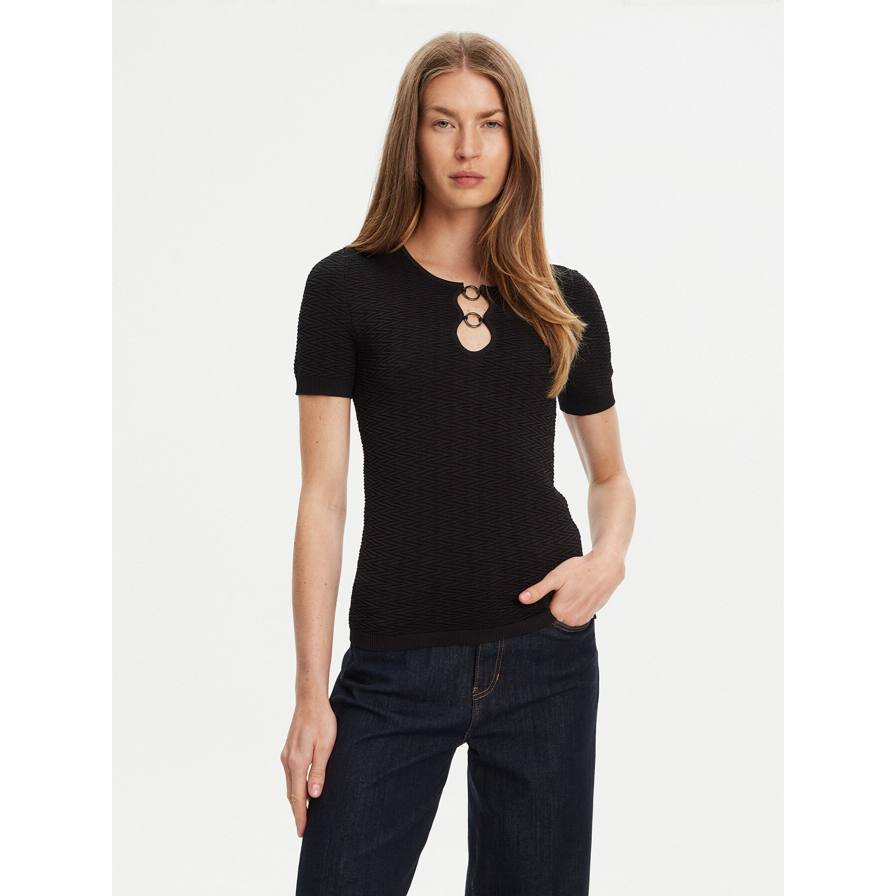 Guess Bluse W5YR16 Z3OV0 Schwarz Regular Fit
