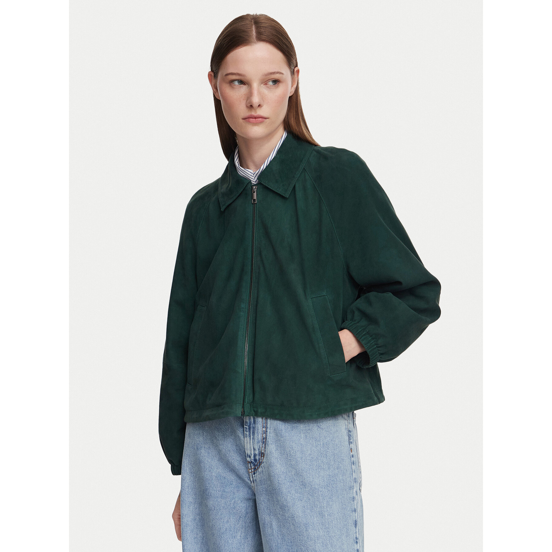 Weekend Max Mara Lederjacke Zuppa 2625446011 Grün Regular Fit