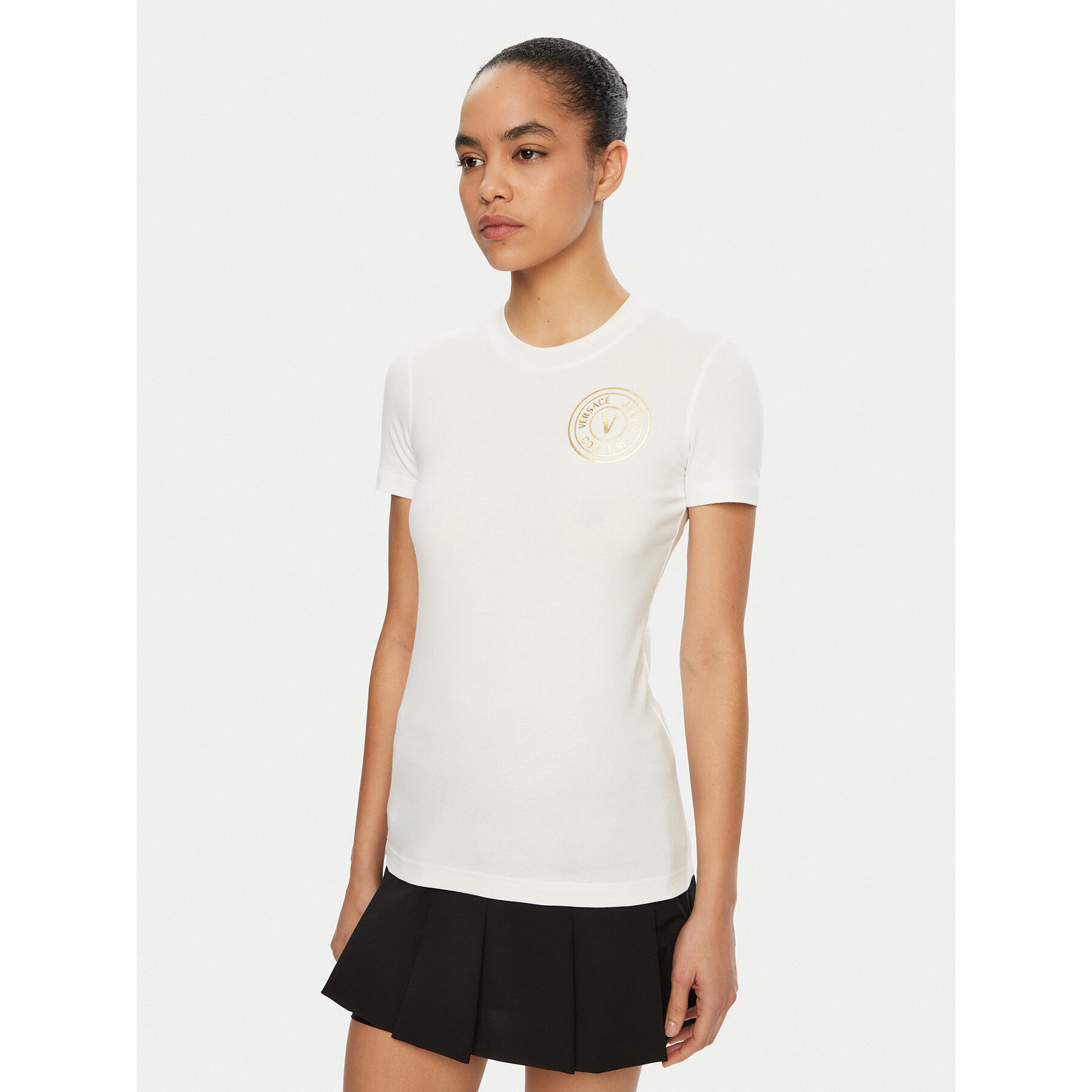 Versace Jeans Couture Majica 78HAHT00 Bela Regular Fit