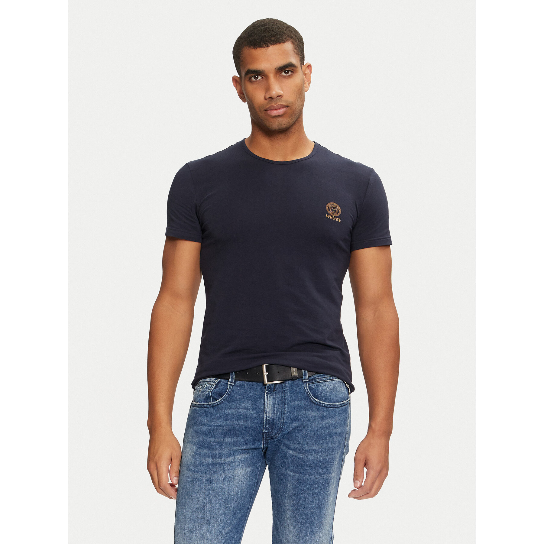 Versace T-shirt AUU01005 1A1001 Blu scuro Regular Fit