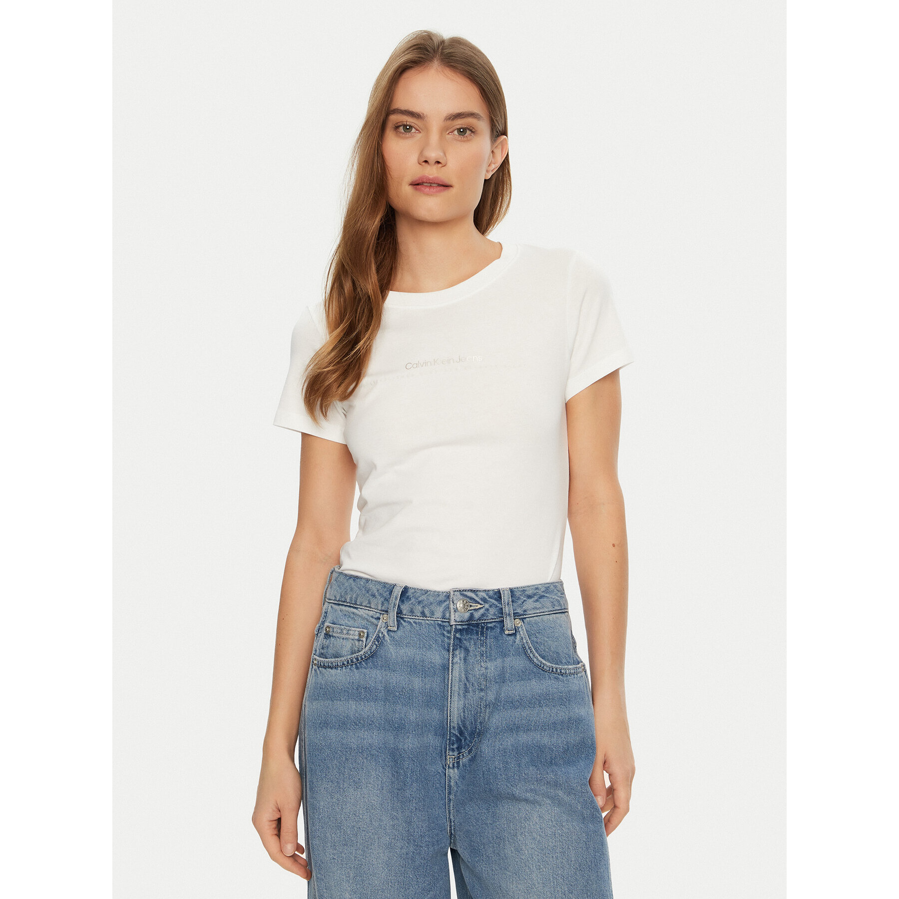 Calvin Klein Jeans Póló Institutional Graphic J20J224990 Fehér Slim Fit