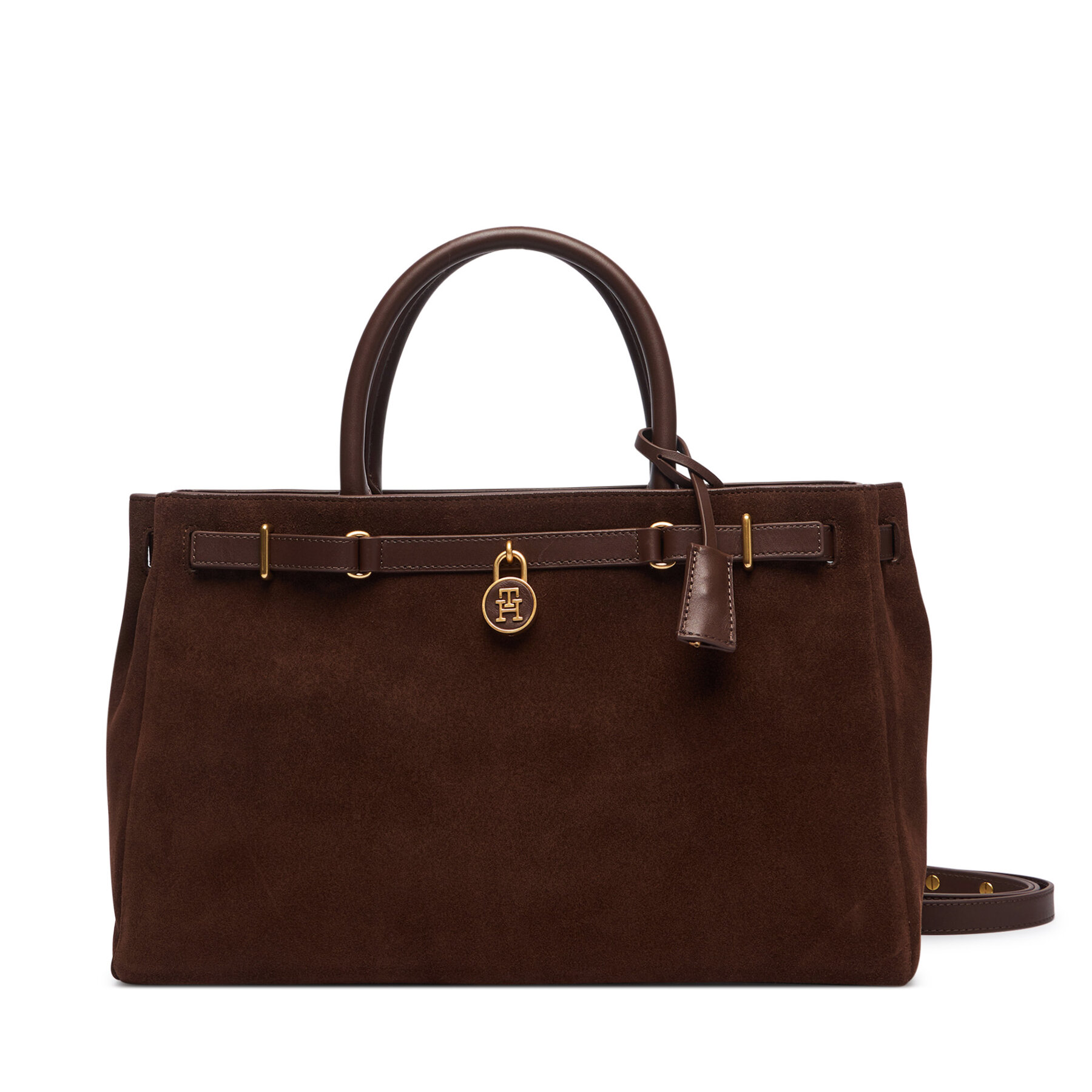 Τσάντα Tommy Hilfiger American Icon Tote Suede AW0AW19216 Καφέ