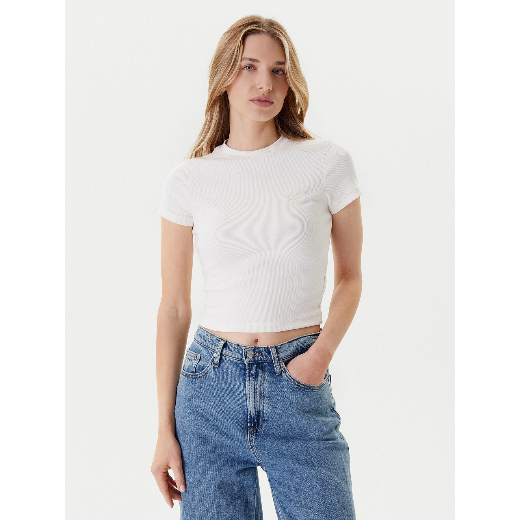 Tommy Jeans T-Shirt Script DW0DW20910 Εκρού Slim Fit