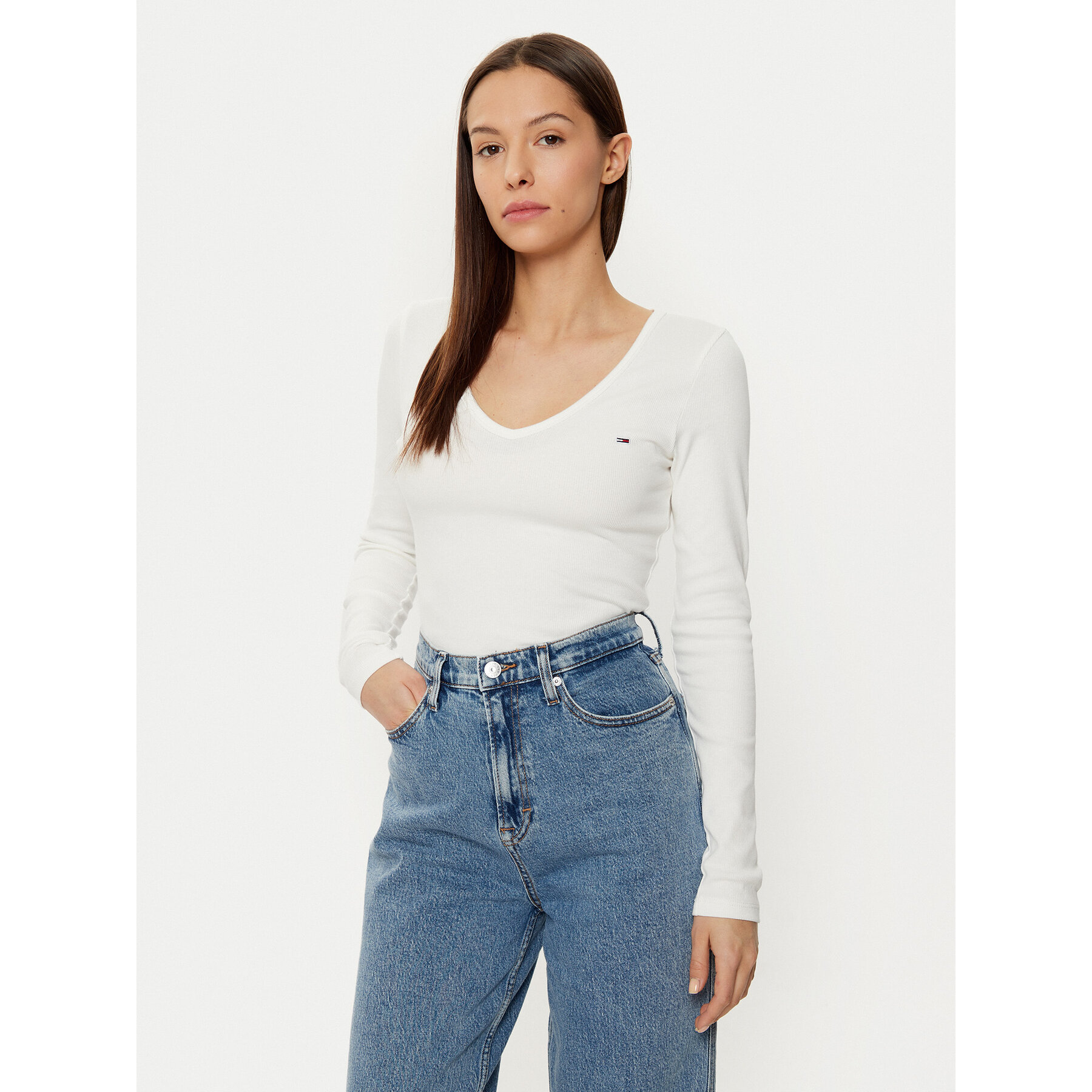 Tommy Jeans Bluse Essential DW0DW17990 Écru Slim Fit