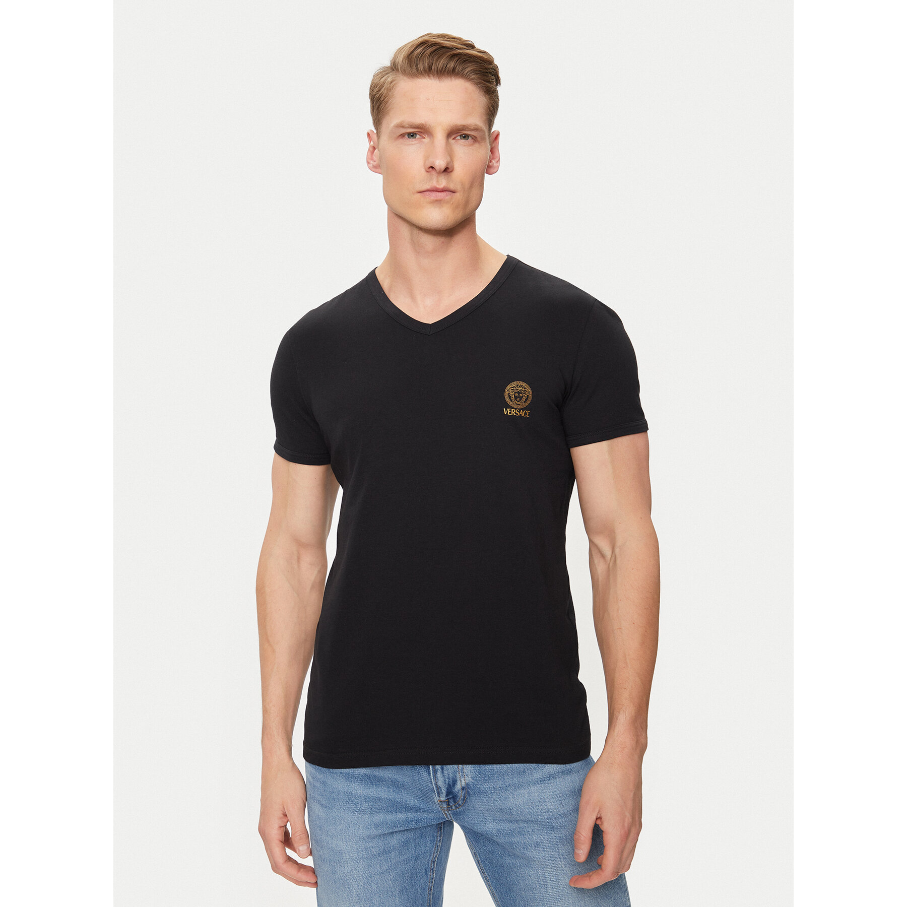 Versace T-Shirt AUU01004 Μαύρο Regular Fit