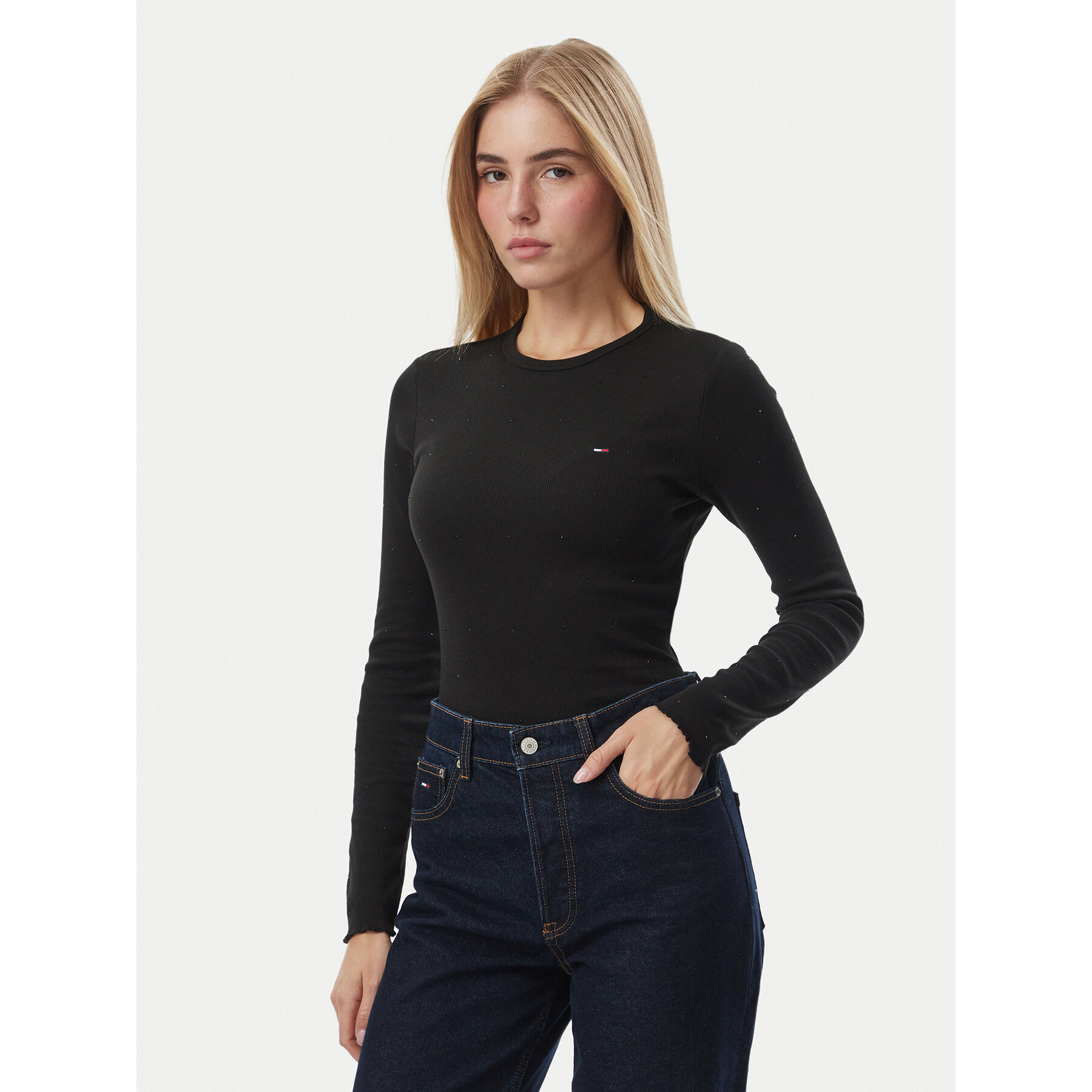 Tommy Jeans Bluse DW0DW23524 Schwarz Slim Fit