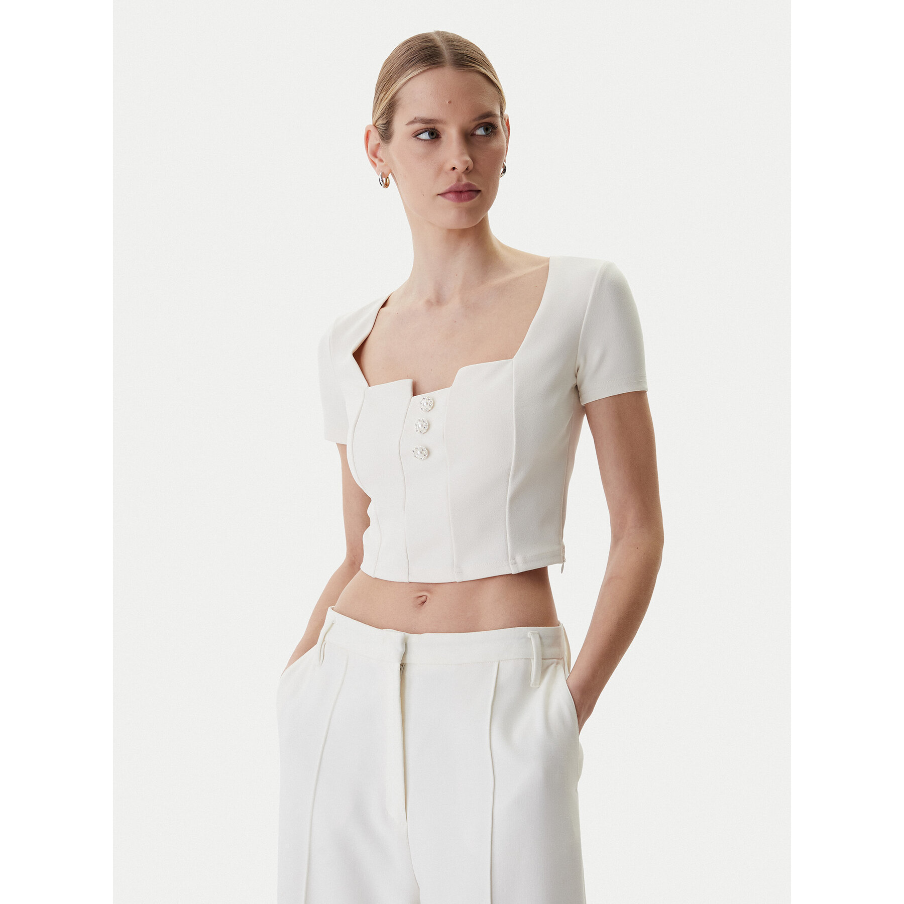 Guess Μπλουζάκι W6RP08 KCBO2 Εκρού Classic Fit