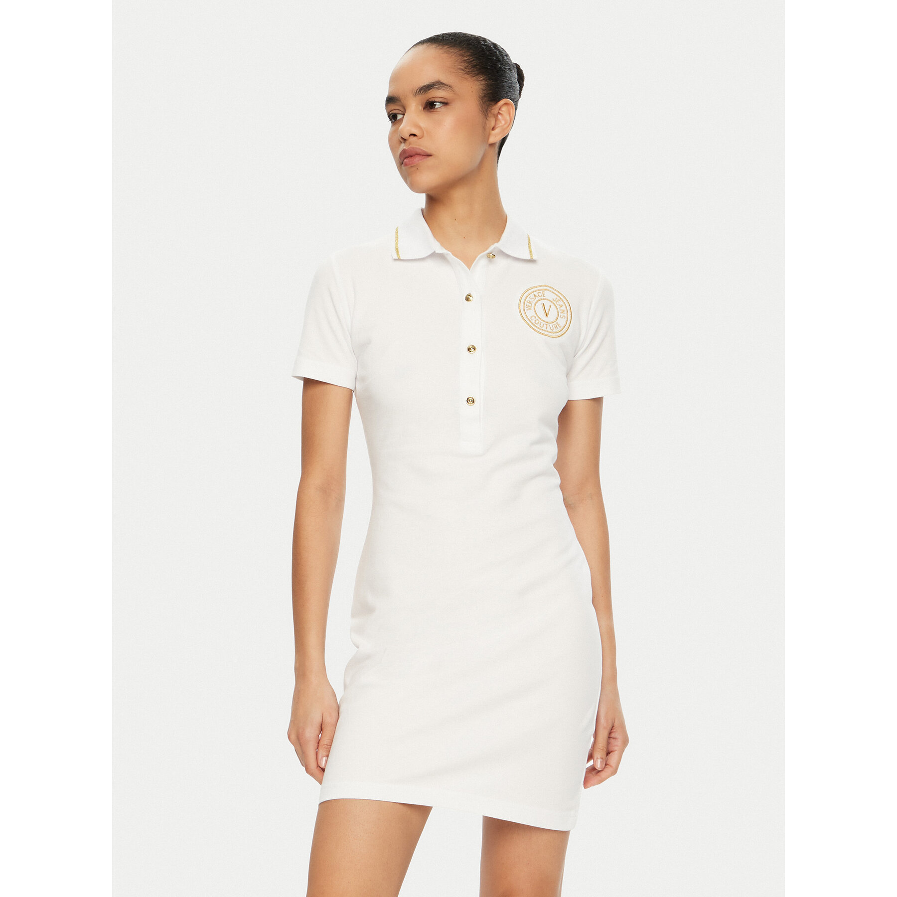 Versace Jeans Couture Kleid für den Alltag 78HAOT01 Weiß Regular Fit