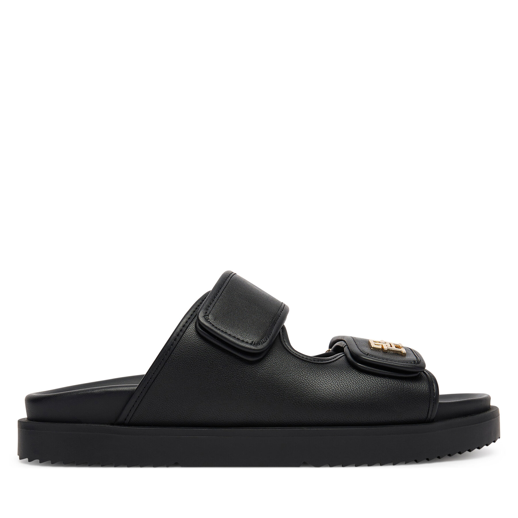 Παντόφλες Tommy Hilfiger Double Strap Leather Sandal FW0FW09121 Μαύρο