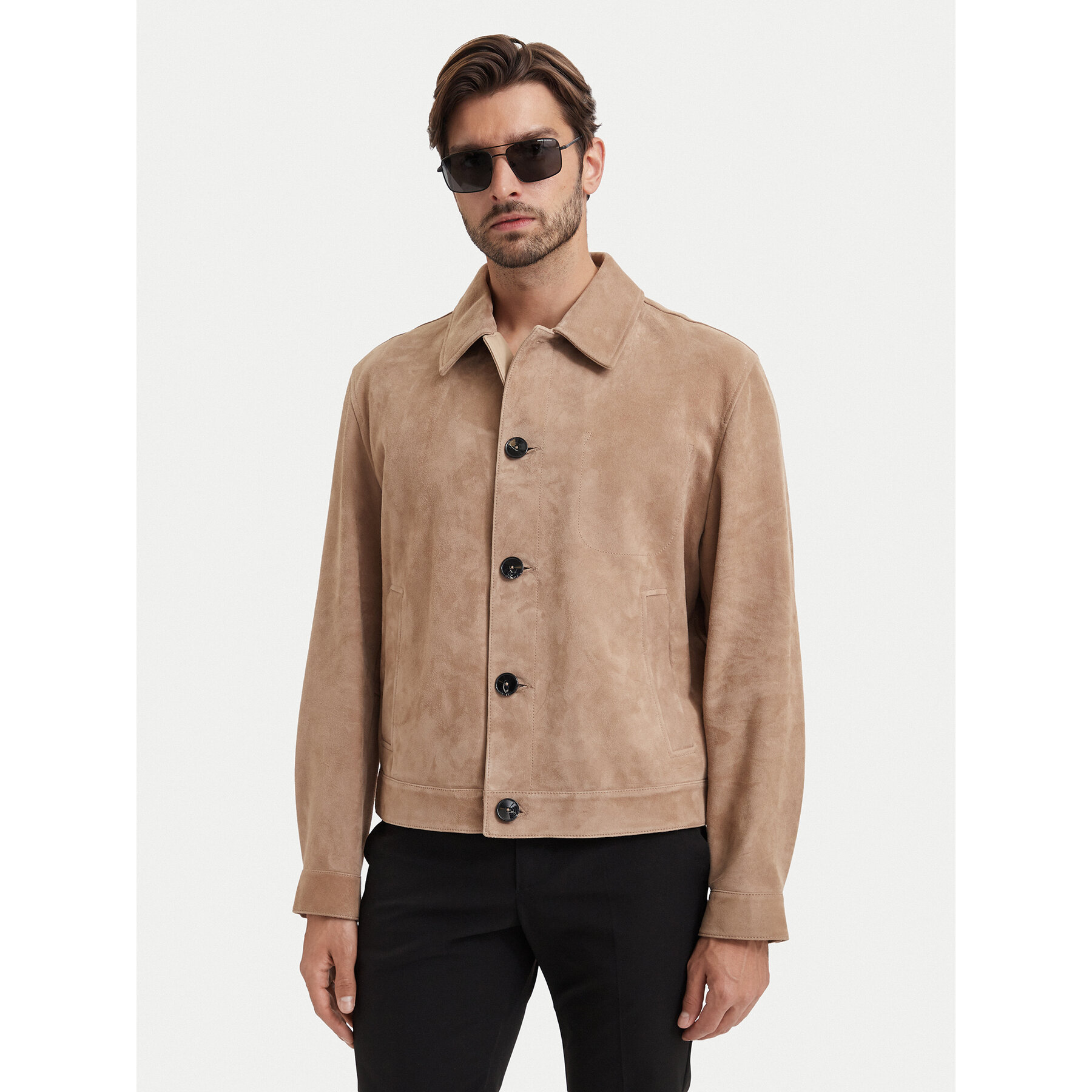 HUGO Lederjacke Ligor 50564061 Beige Regular Fit