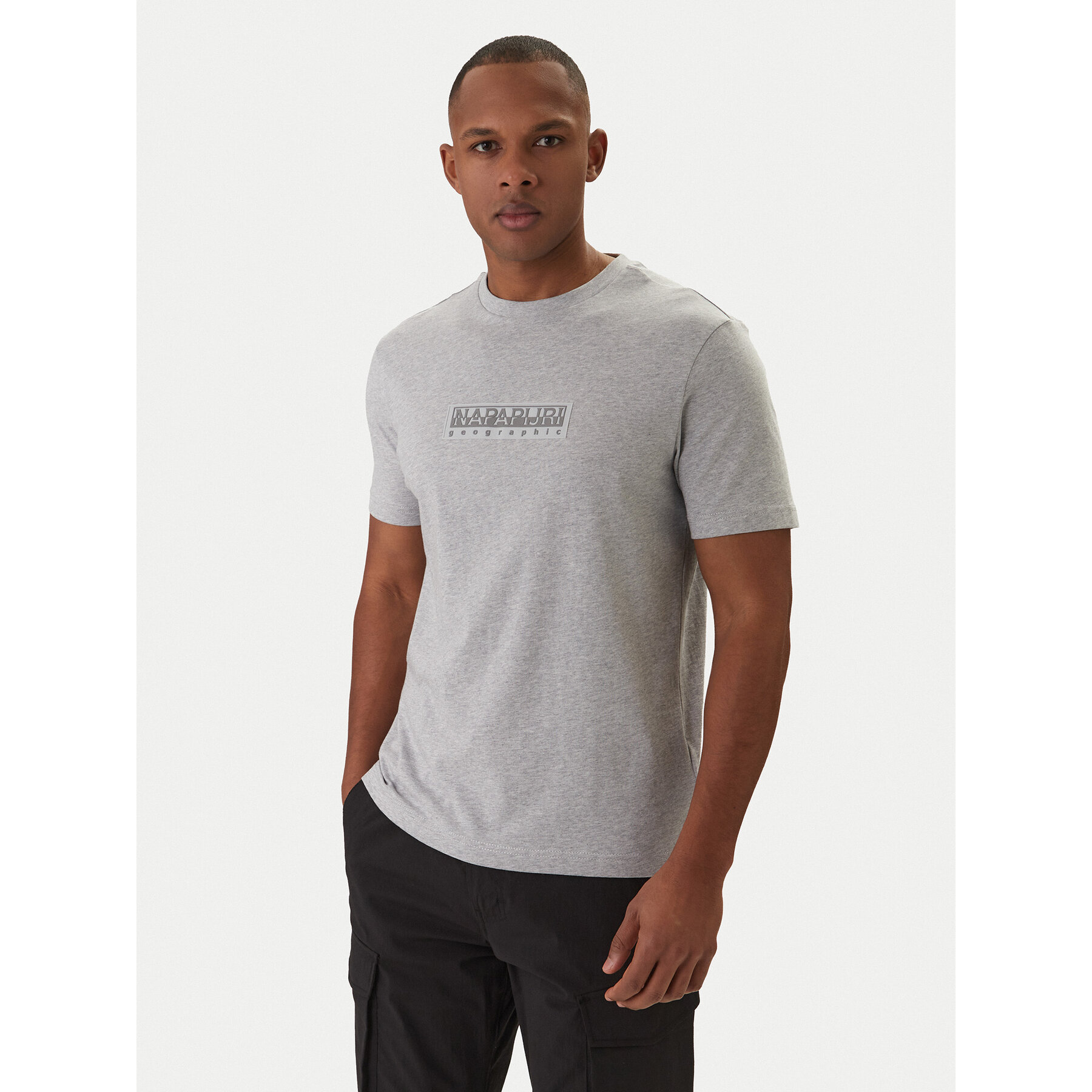 Napapijri Camiseta S-Box Logo NP0A4IFL Gris Regular Fit
