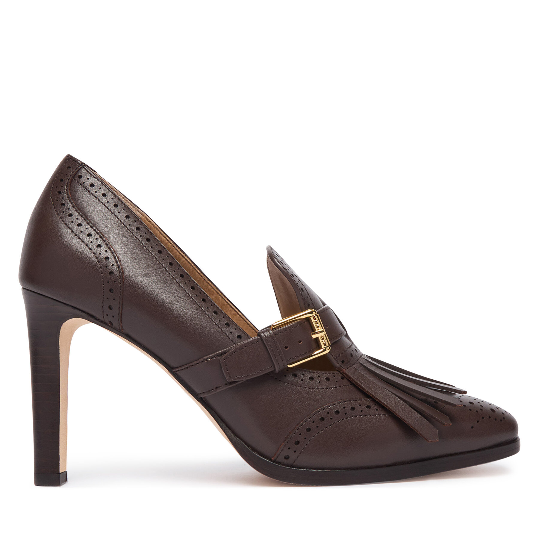 Poltopánky LAUREN RALPH LAUREN Colleen Perforated Calfskin Kiltie Pump 802P02364004 Tmavo hnedá