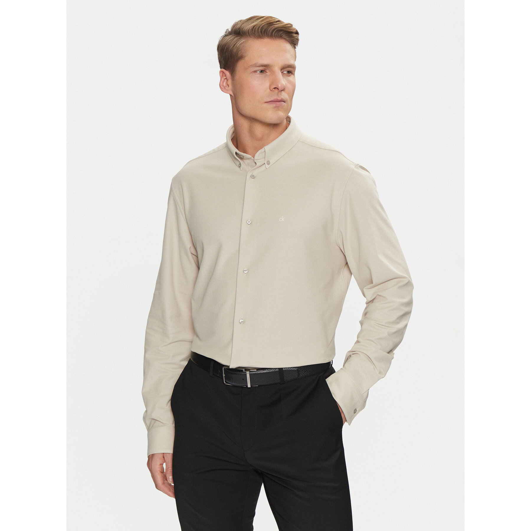 Calvin Klein Hemd Pique Jersey Shirt K10K113311 Beige Regular Fit