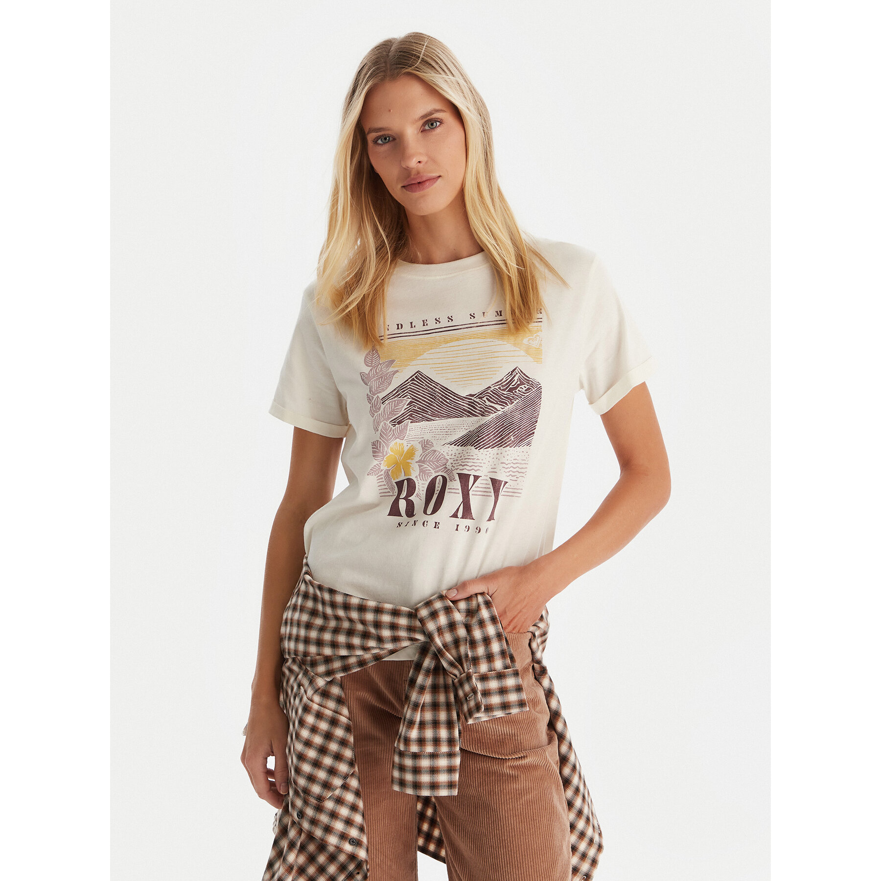 Roxy T-shirt Oceanregular Poster ERJZT06017 Écru Regular Fit