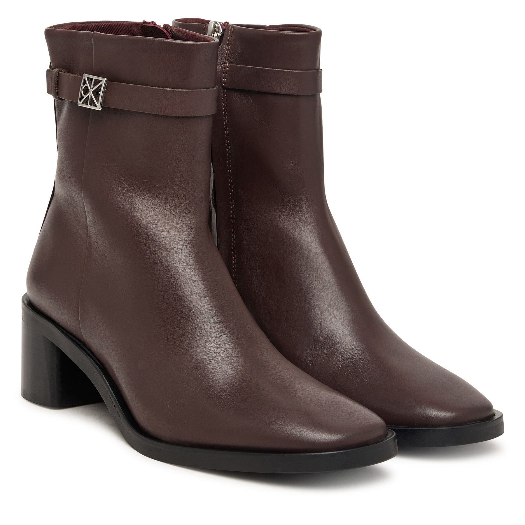Calvin Klein Μποτάκια Calvin Klein Block Heel Ank Boot Lth Hdw HW0HW03171 Καφέ