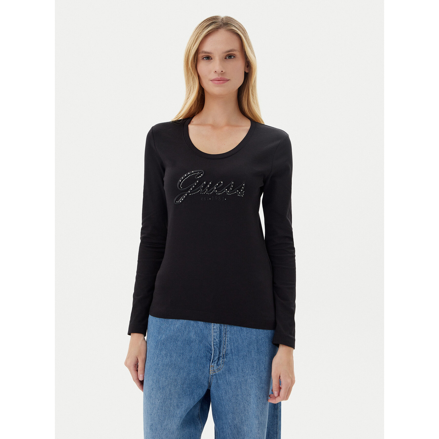 Guess Bluse W5YI26 J1314 Schwarz Slim Fit