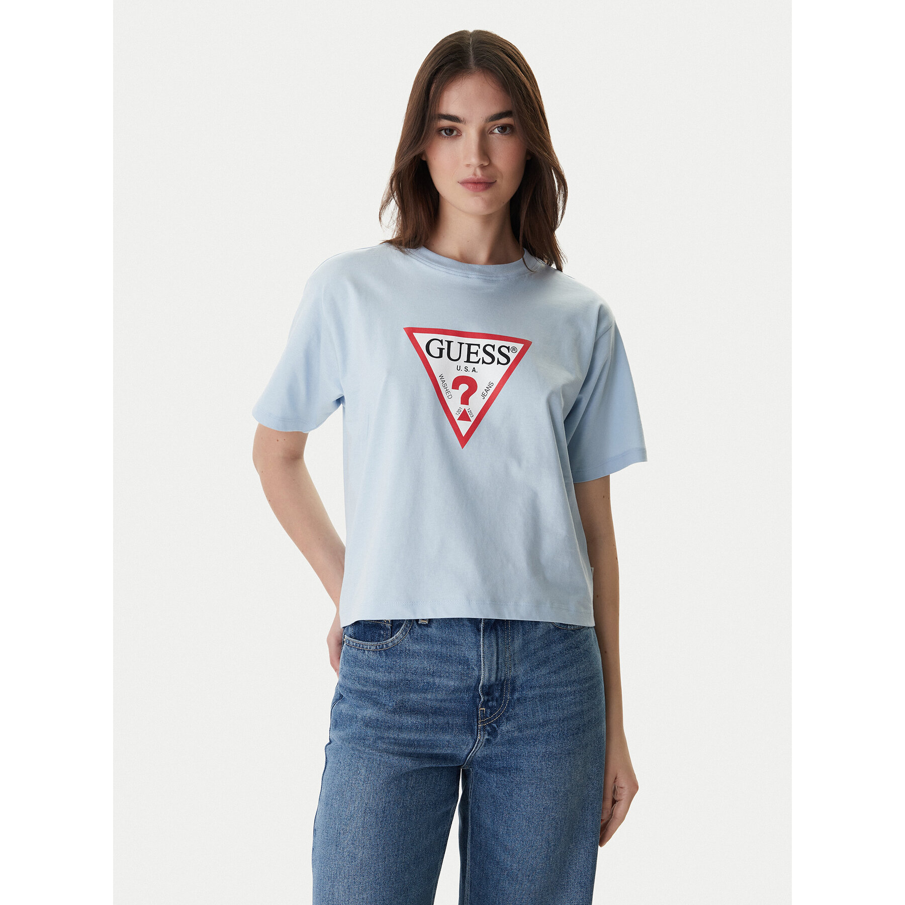 Guess Jeans T-Shirt W4YI73 K8HM0 Himmelblau Regular Fit