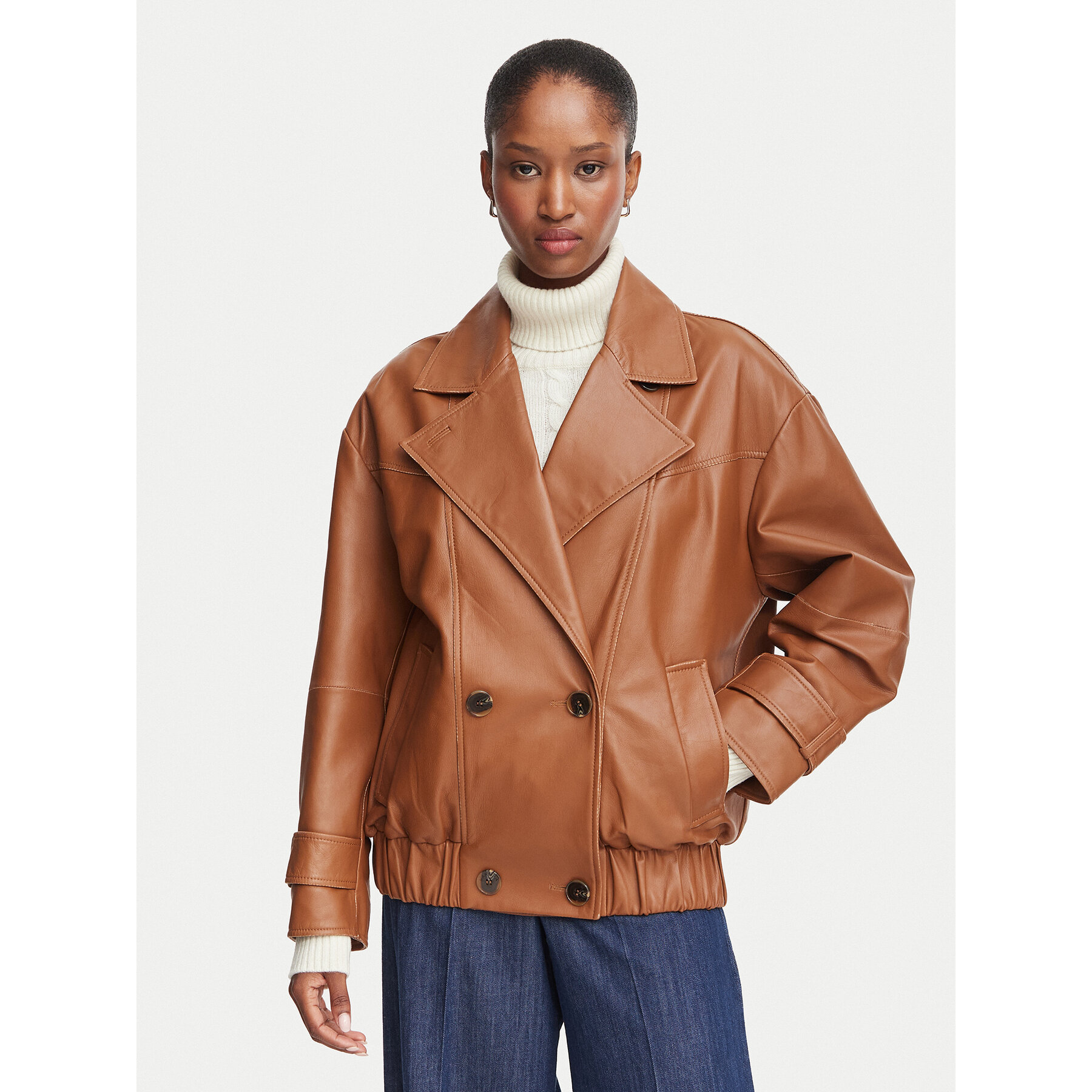 Marella Lederjacke Pallore 2623446074 Braun Regular Fit