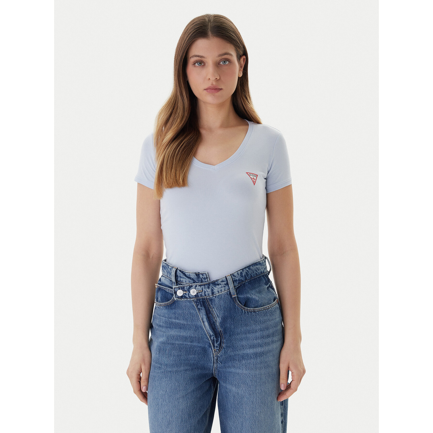 Guess Majica W2YI45 J1314 Svetlo modra Slim Fit