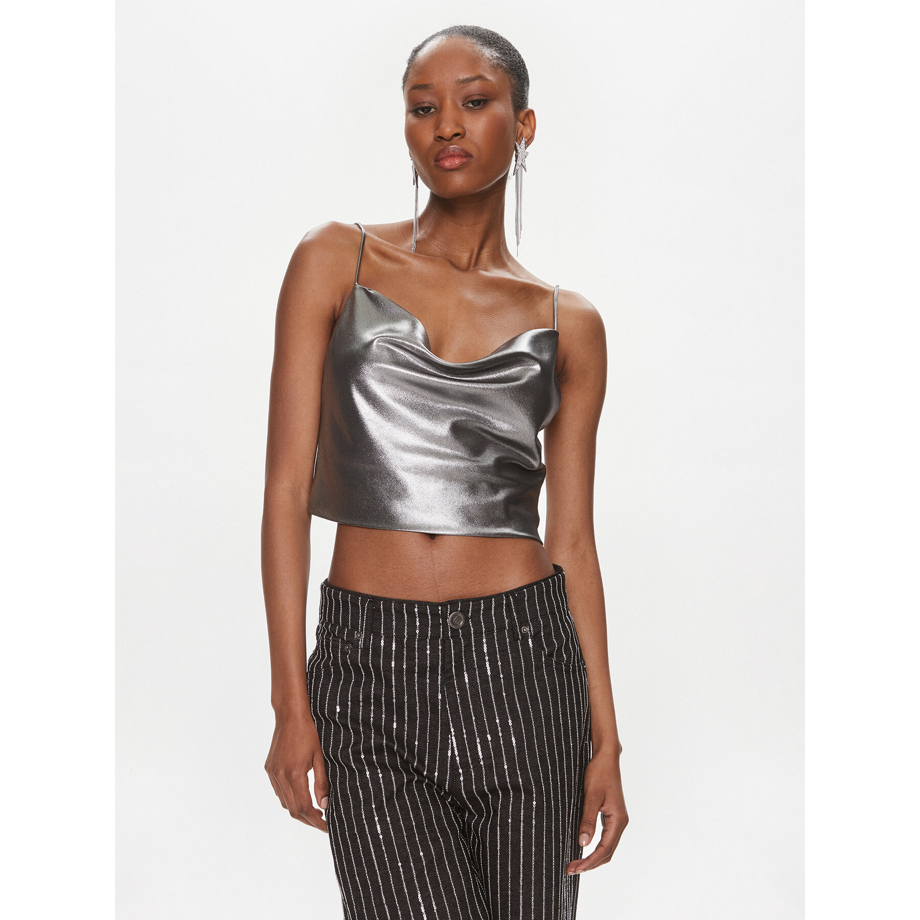 ROTATE Top Metallic Crop Top 1116512293 Argento Regular Fit