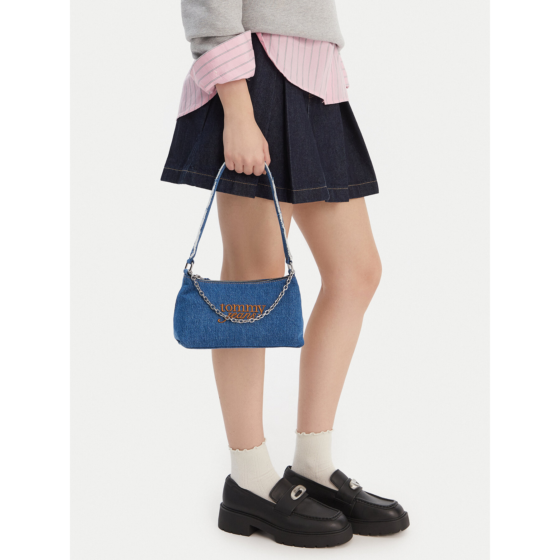 Geantă Tommy Jeans Tjw Cool Denim Shoulder Bag AW0AW18575 Albastru