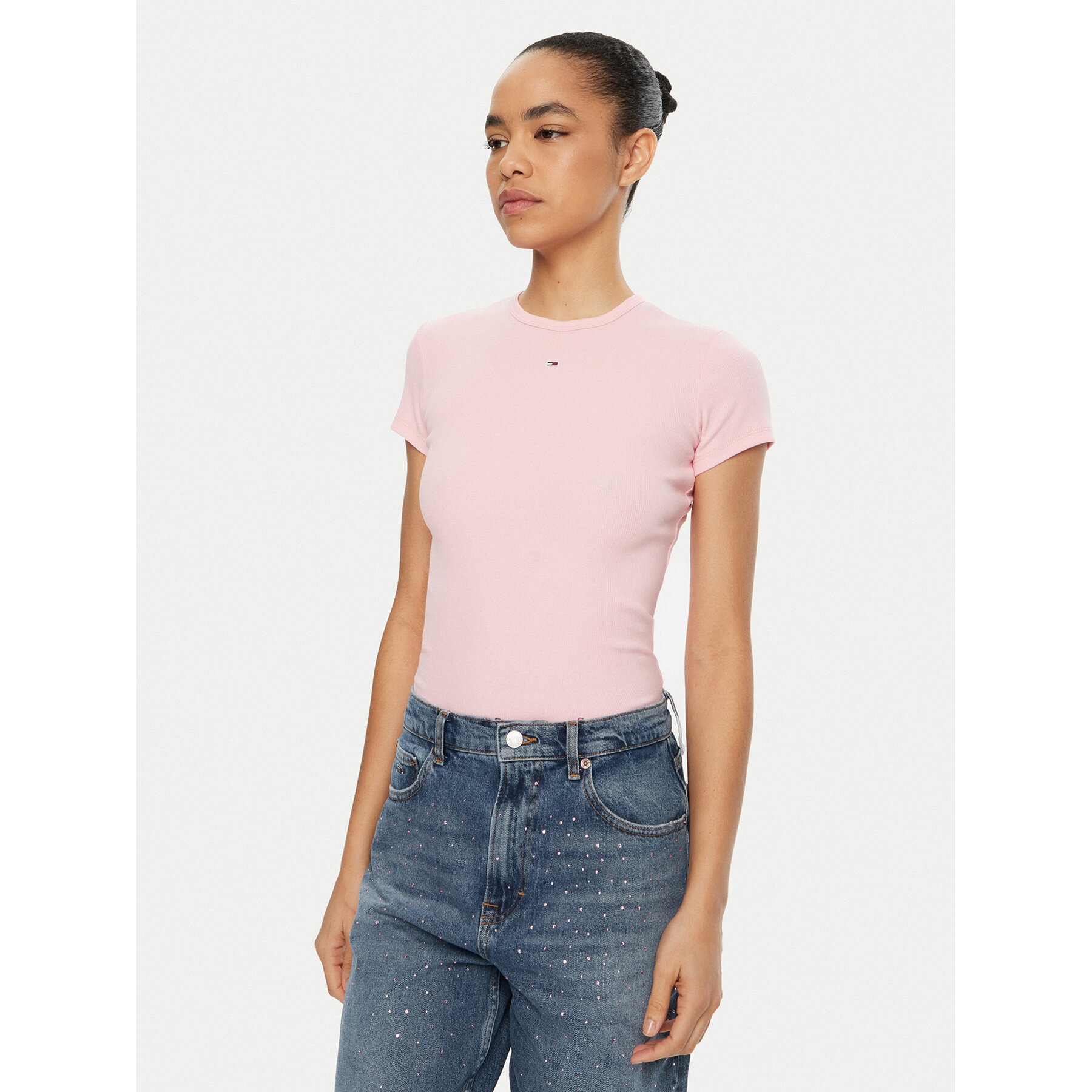 Tommy Jeans T-shirt Essential DW0DW17383 Ružičasta Slim Fit