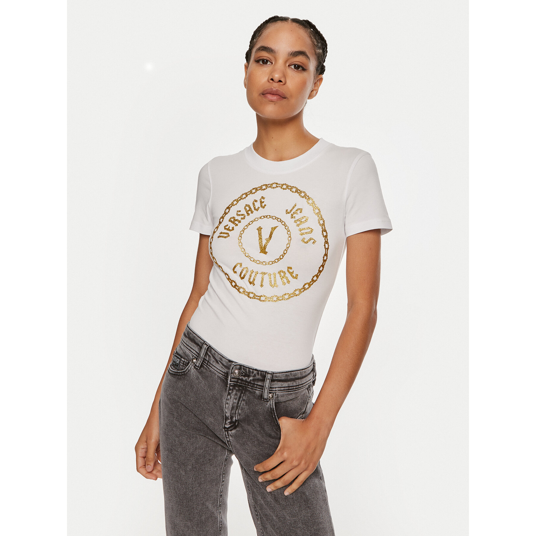 Versace Jeans Couture T-shirt 77HAHT02 CJ03T Bianco Slim Fit