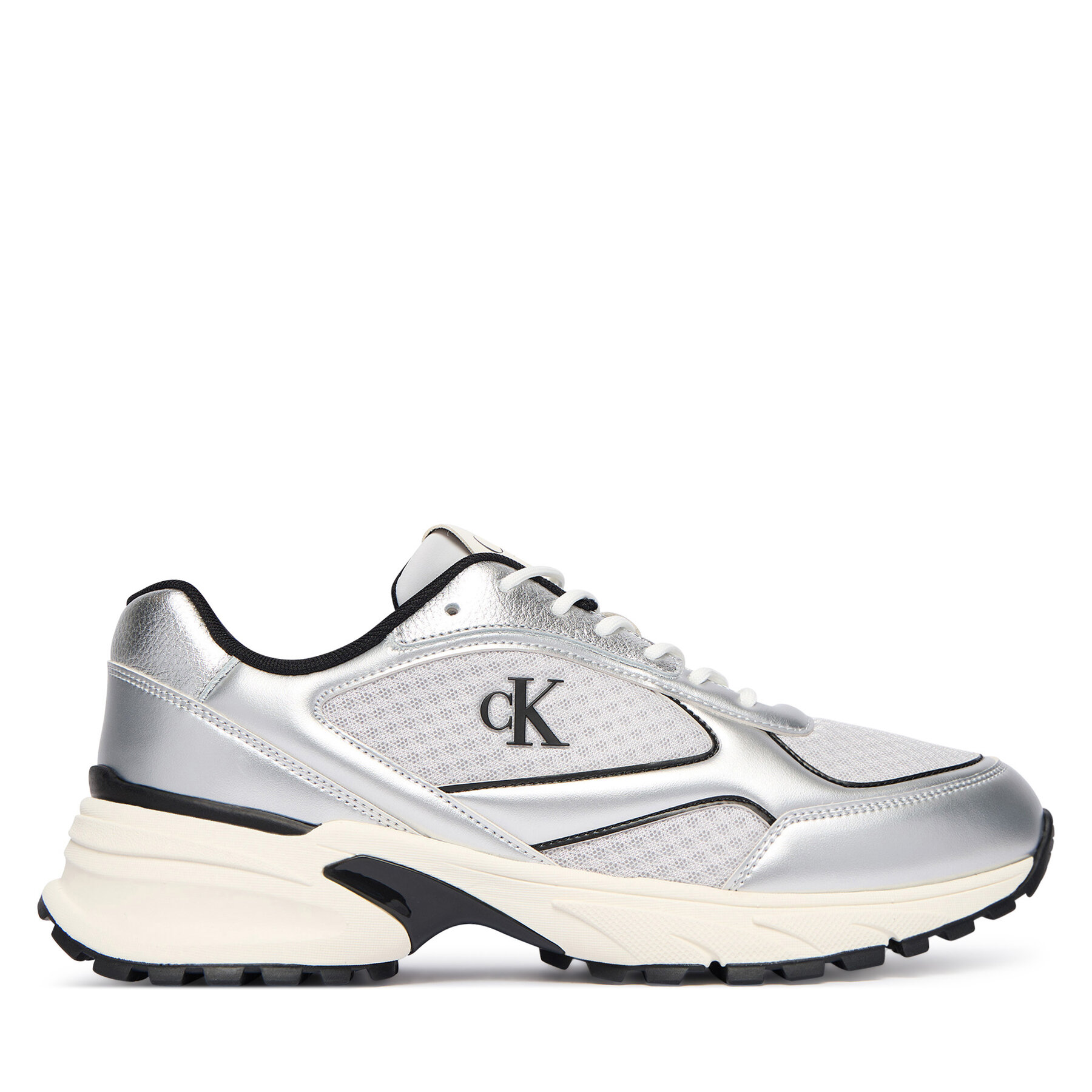 Sneakersy Calvin Klein Hike Runner Laceup Mesh Mix Met YM0YM01402 Strieborná