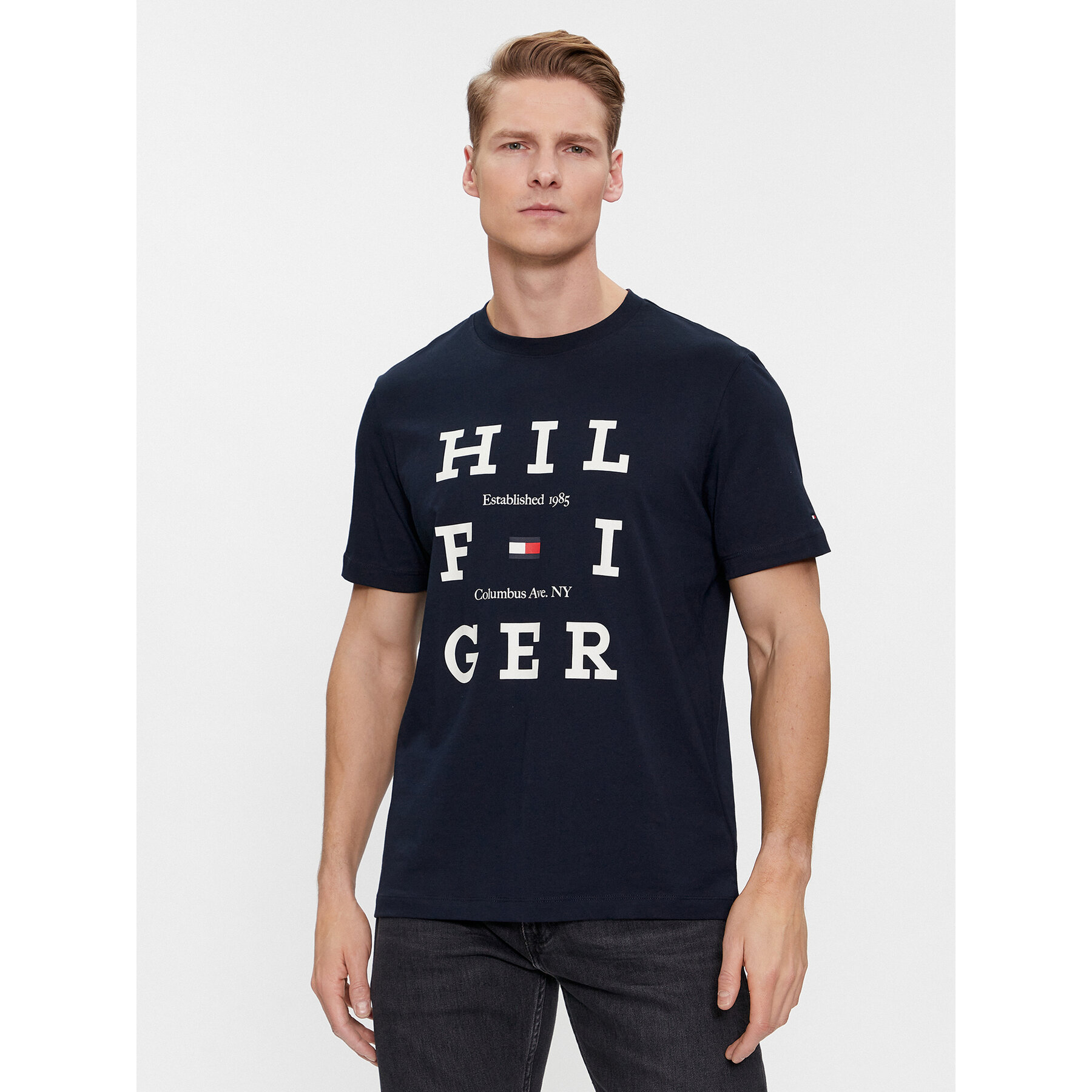 Tommy Hilfiger T-Shirt Box Flag Logo Tee MW0MW33690 Σκούρο μπλε Regular Fit