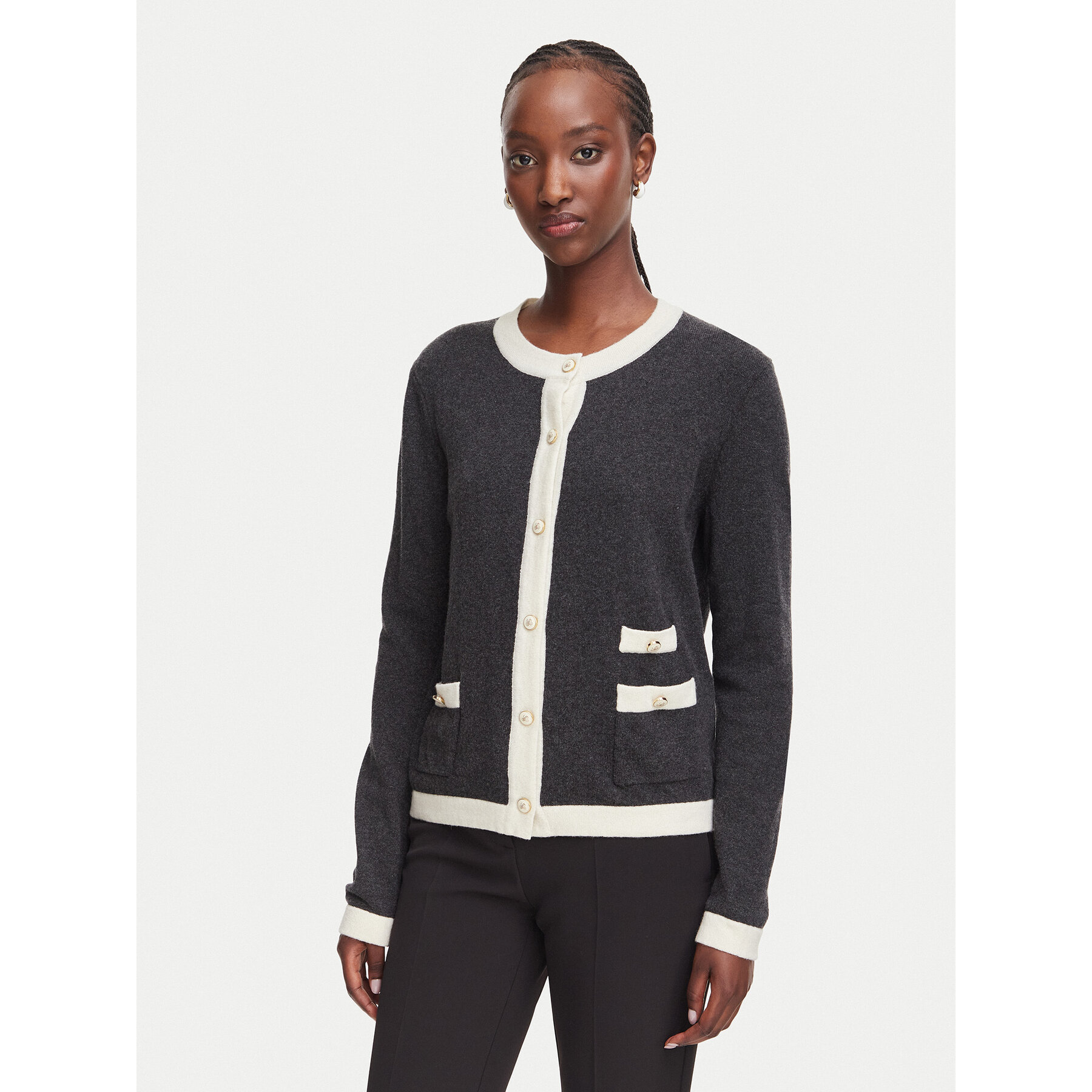 Luisa Spagnoli Strickjacke Cuoricino 100504 Dunkelgrau Regular Fit