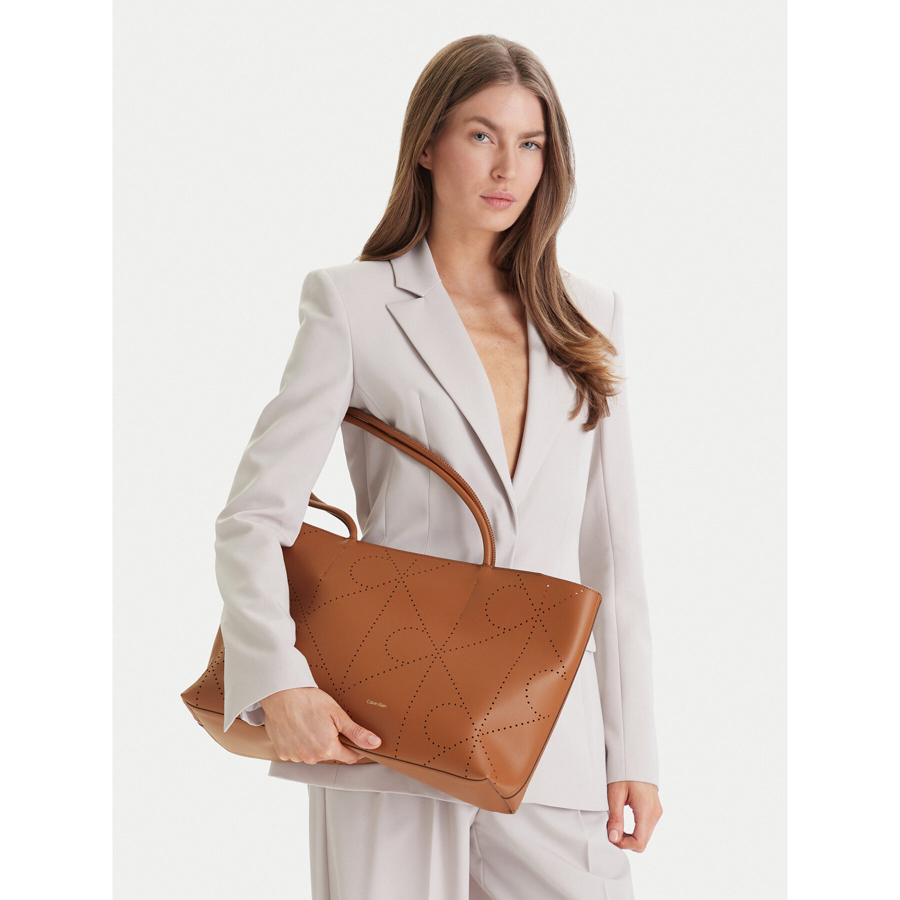 Τσάντα Calvin Klein Emblem Aop Perfor Lthr Tote LV04F3359G Καφέ