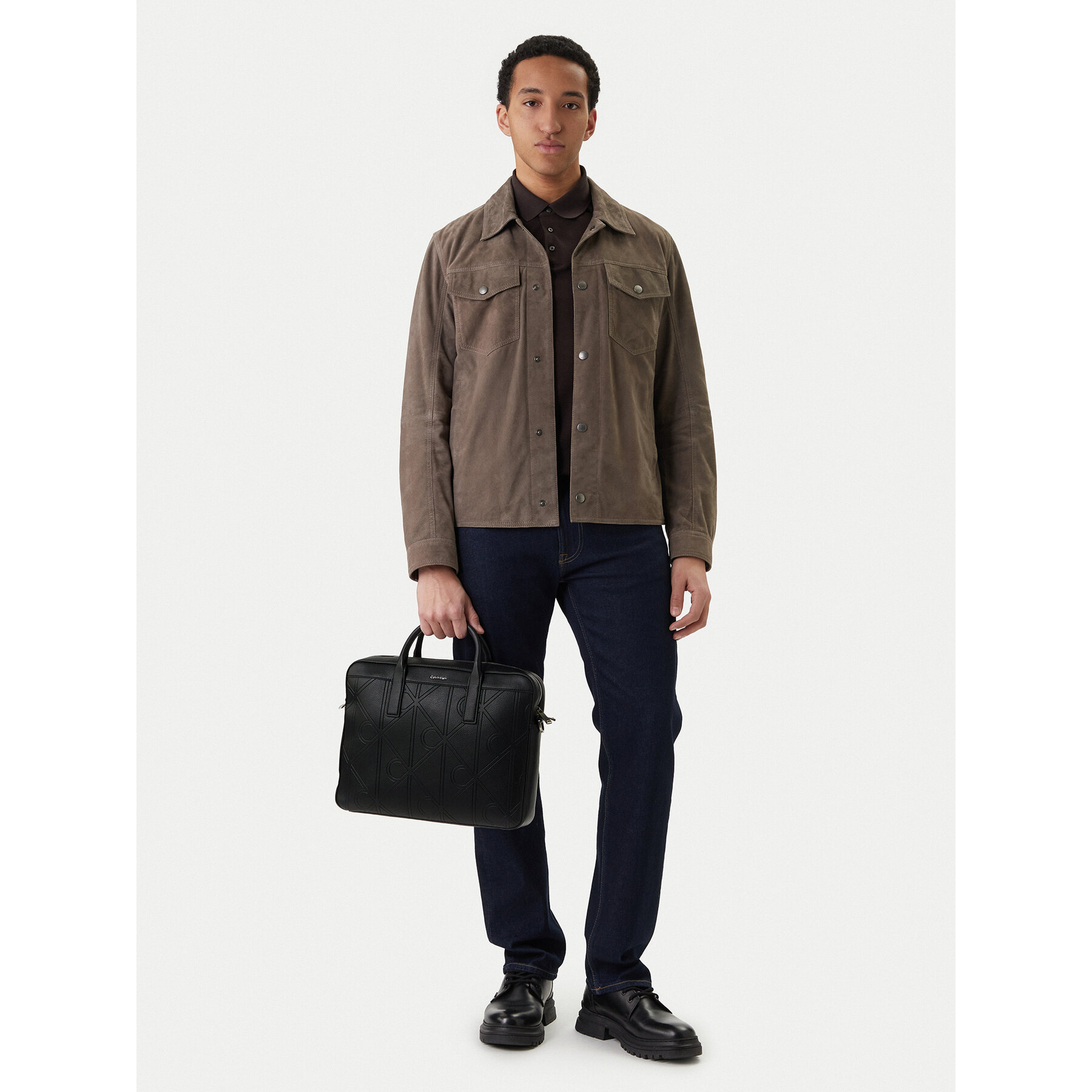 Torba za laptop Calvin Klein Emblem Aop Emboss Commuter LV04D3329G Crna