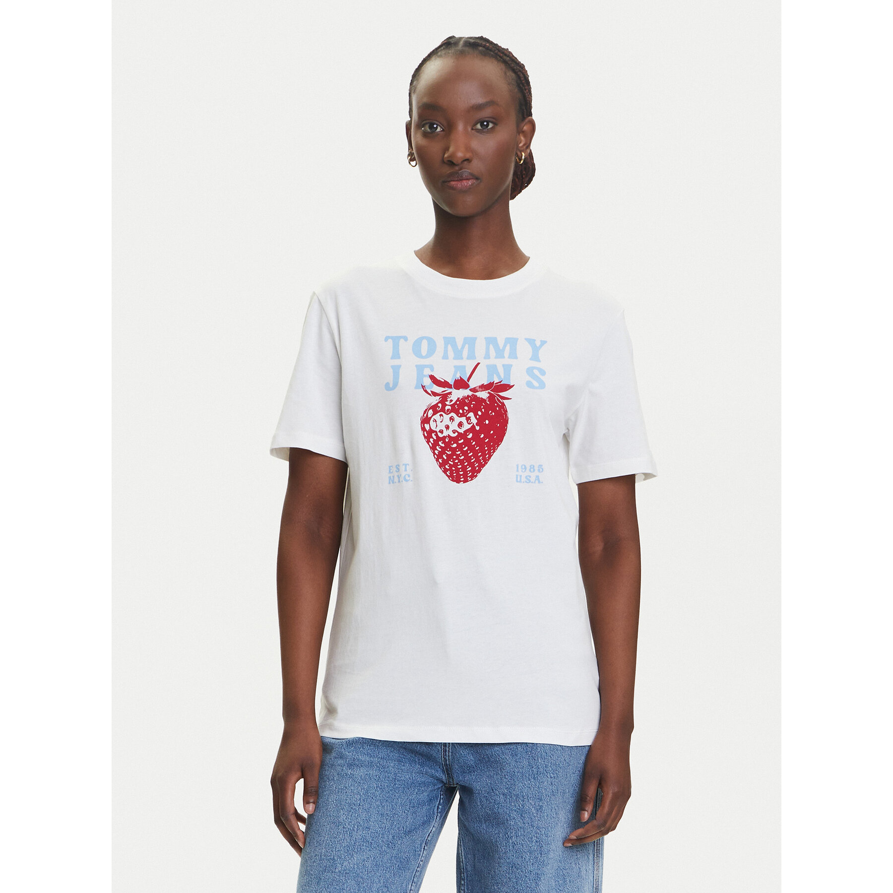 Tommy Jeans T-shirt Strawberry DW0DW20894 Bianco Relaxed Fit