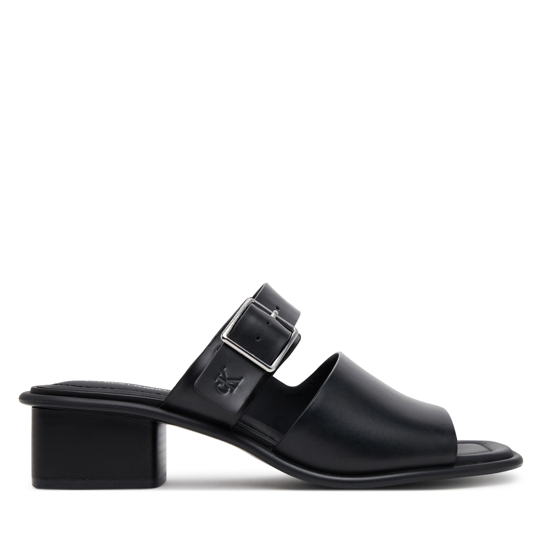 Şlapi Calvin Klein Jeans Heel Square Mg Buckle Lth YW0YW01701 Negru