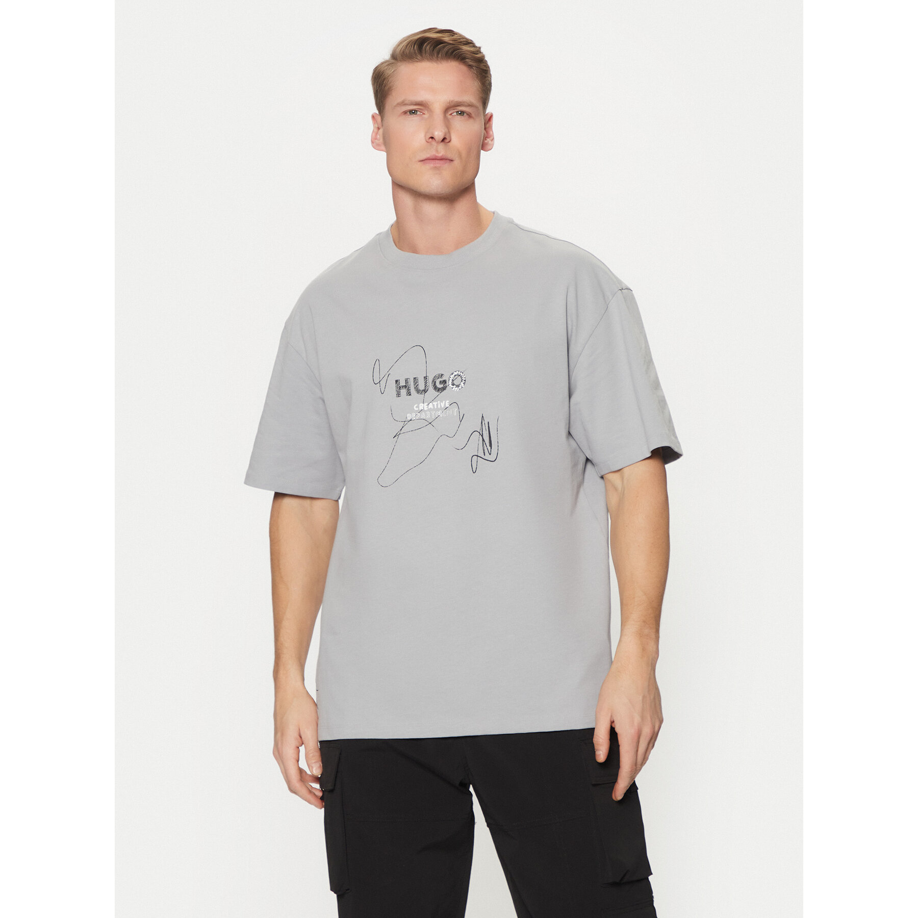 HUGO T-Shirt Nabion 50530441 Γκρι Loose Fit