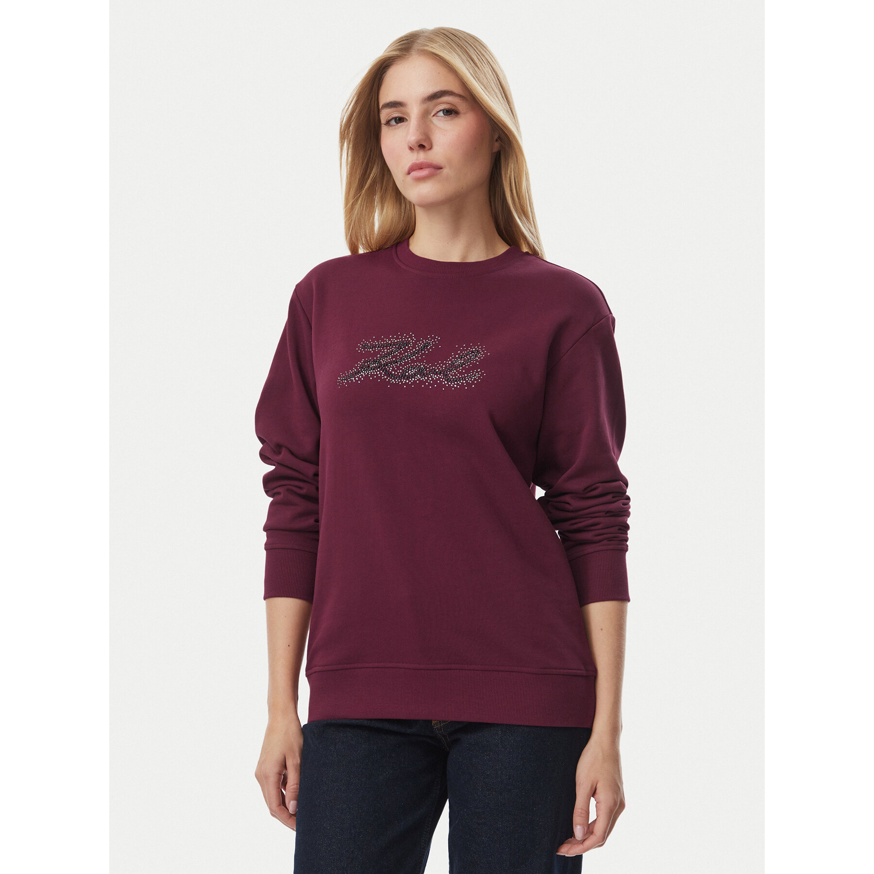 KARL LAGERFELD Sweatshirt Rhinestone B4W20007 Dunkelrot Relaxed Fit