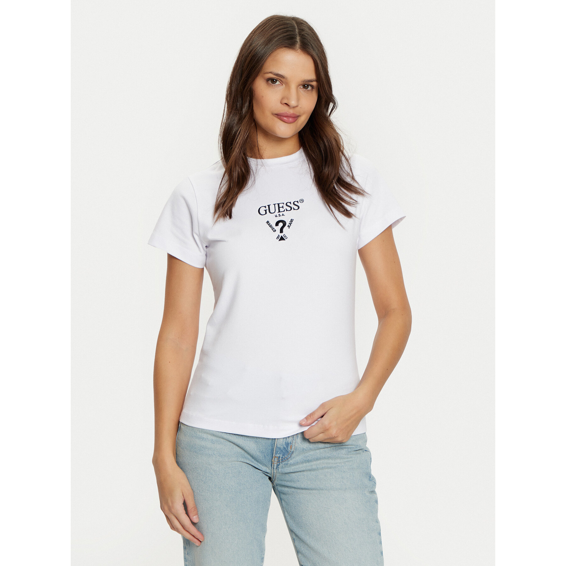 Guess T-Shirt V4YI21 KCDH1 Λευκό Slim Fit