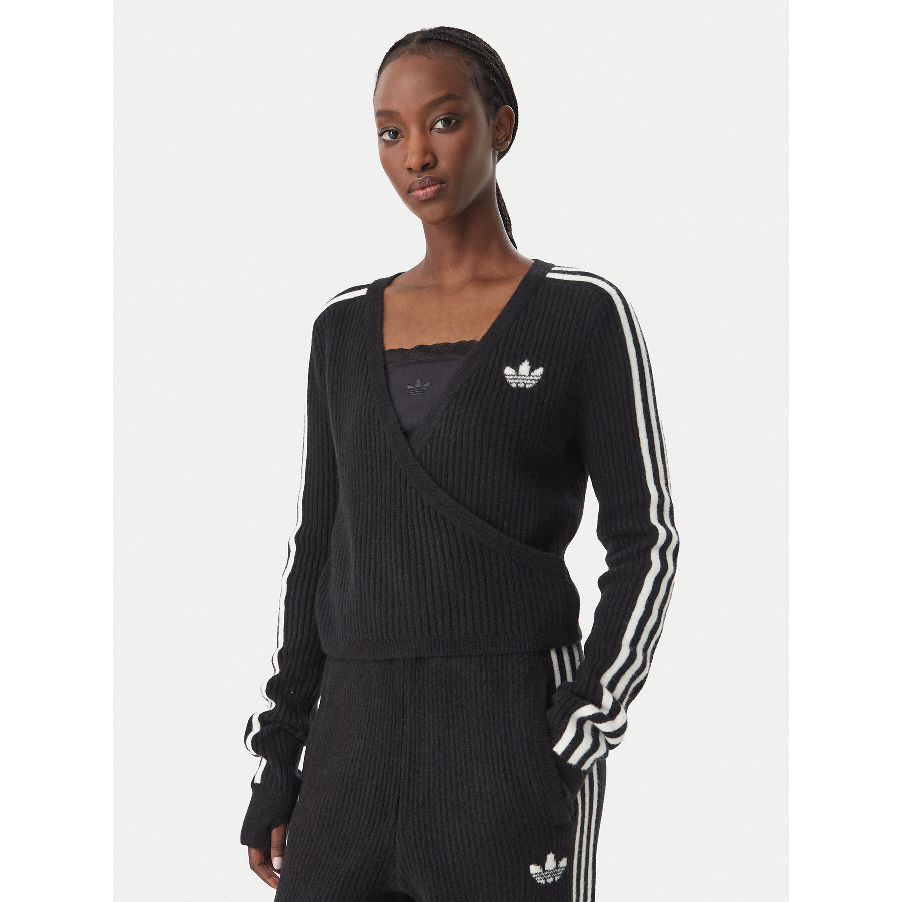 adidas Pullover Adidas x Jennie Knitted Wrap LD8933 Schwarz Slim Fit