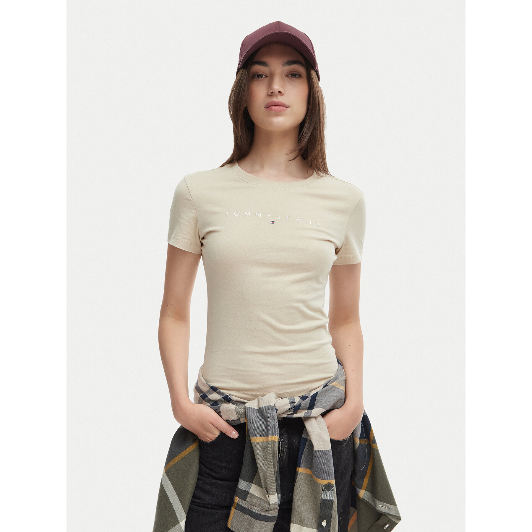 Tommy Jeans T-Shirt DW0DW18398 Hellbeige Slim Fit