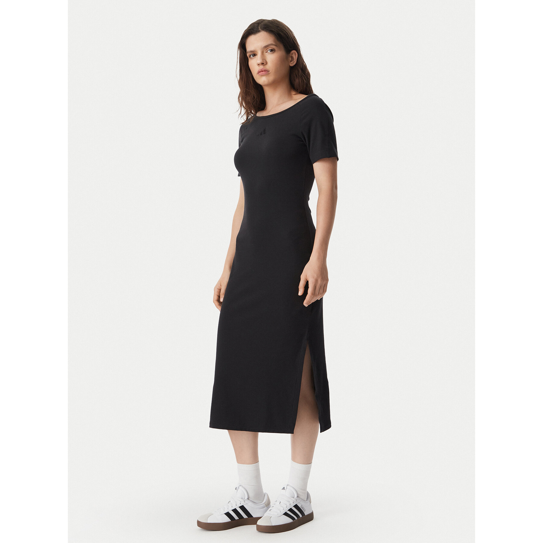 adidas Kleid für den Alltag Adidas Kit Small Logo Rib Dress KF2434 Schwarz Slim Fit